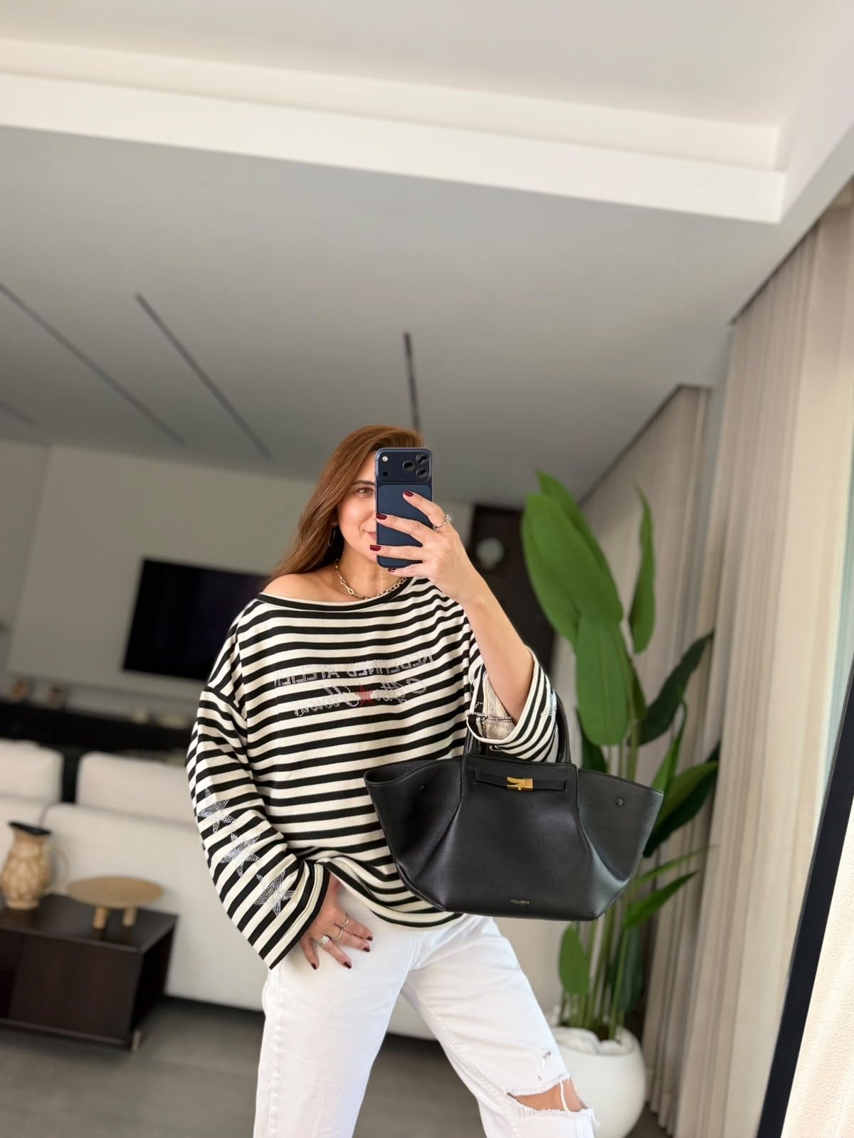 Siyah Pırıltı Çizgi Sweatshırt