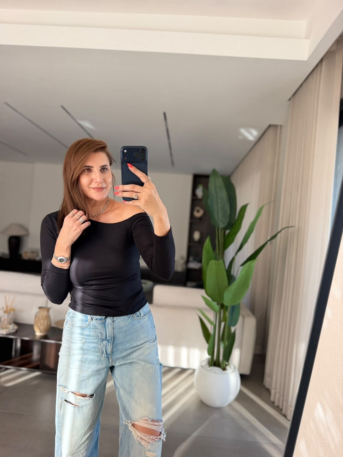 Siyah Tek Omuz Açık Bluz
