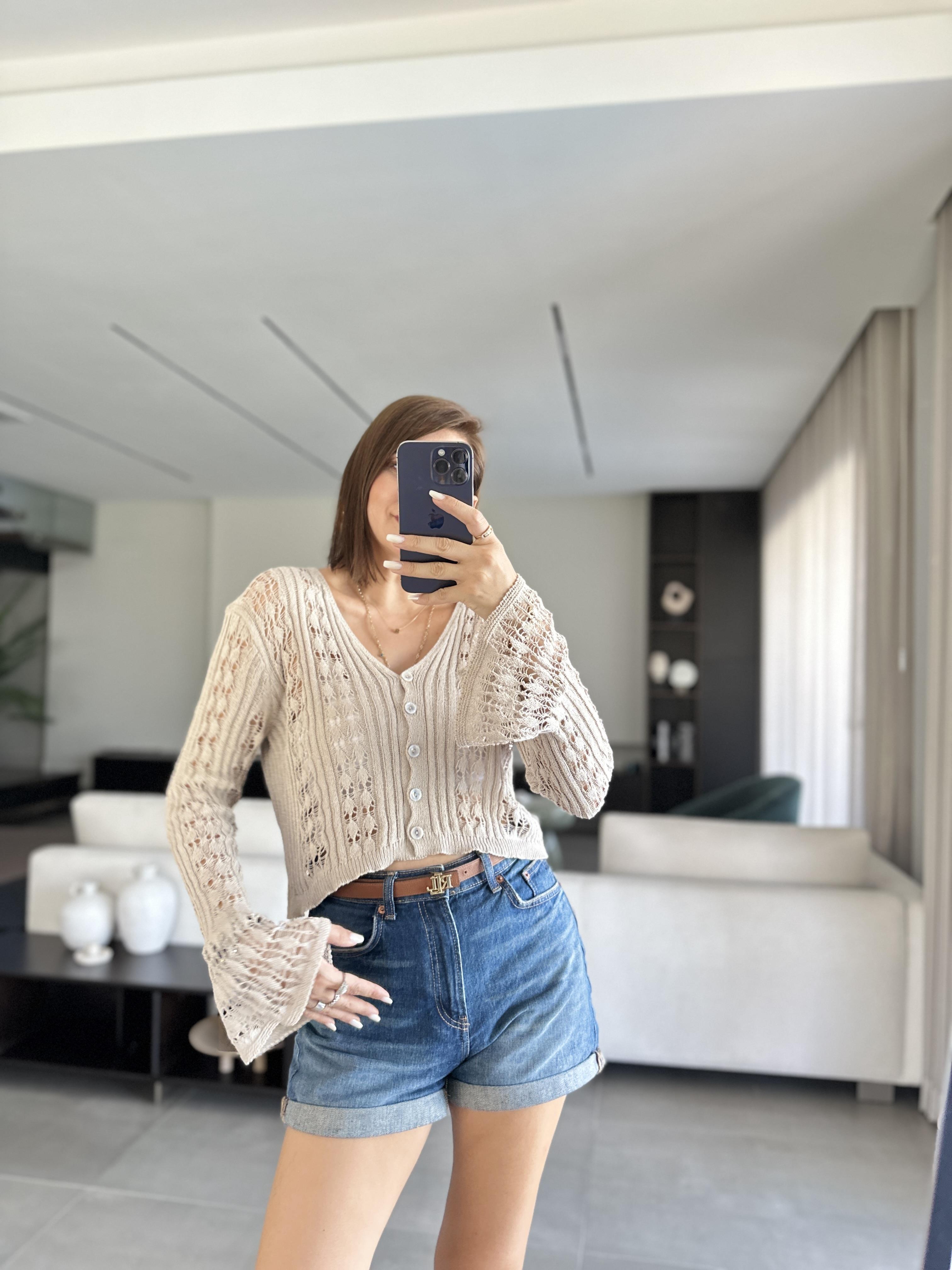 Taş Ajurlu V Yaka Hırka