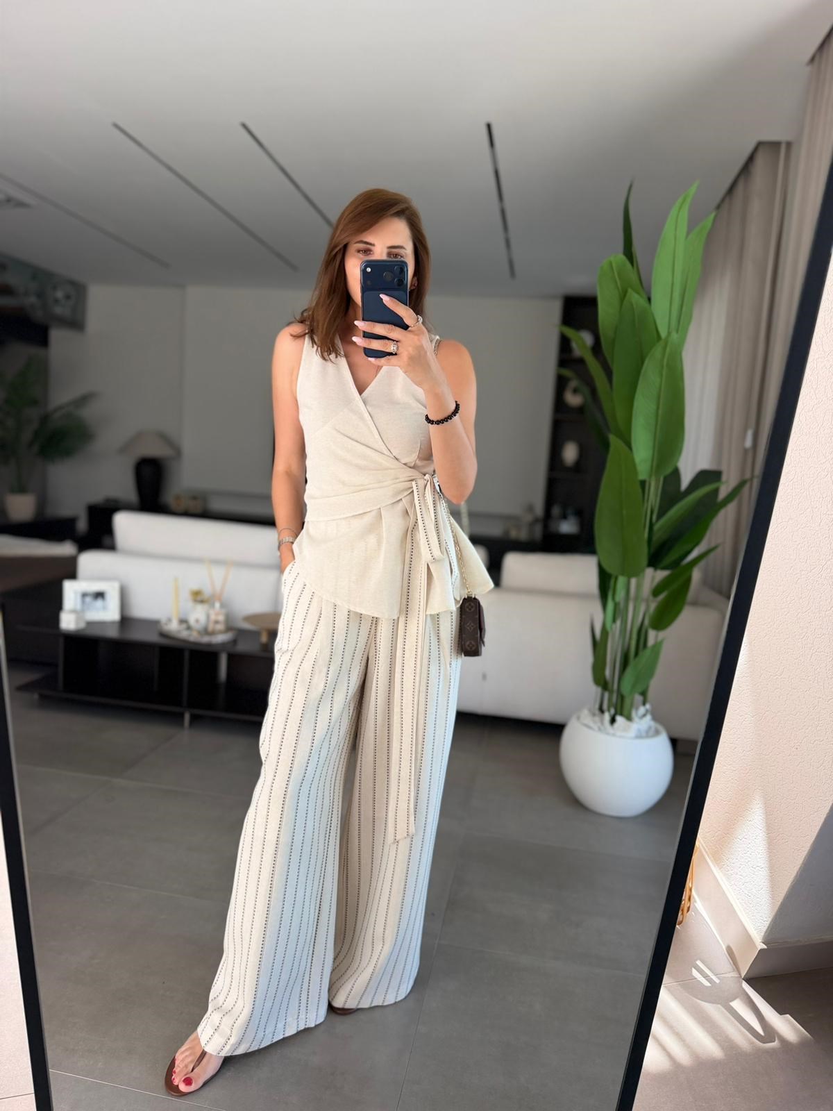 Taş Kuşaklı Bluz Pantolon Takım