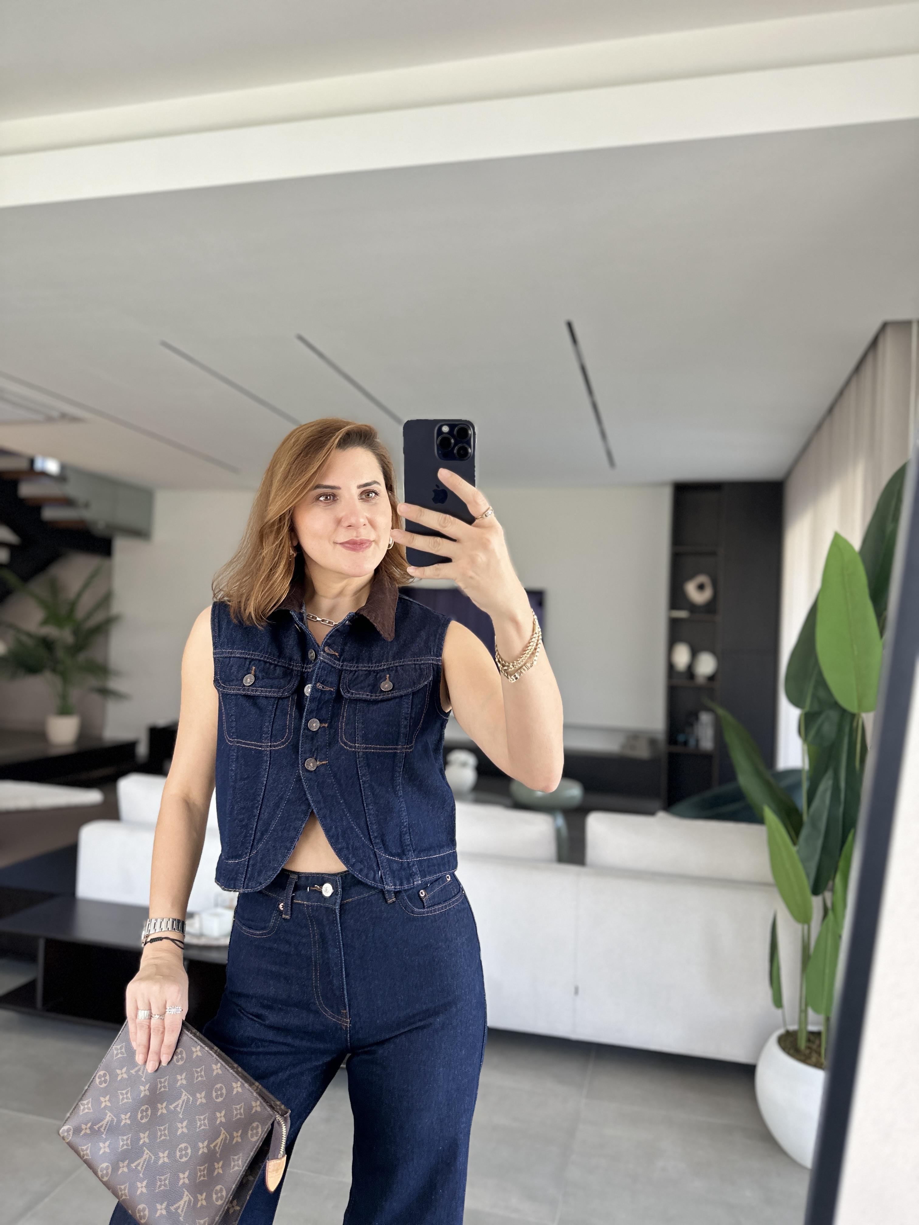 Yaka Detaylı Kot Yelek