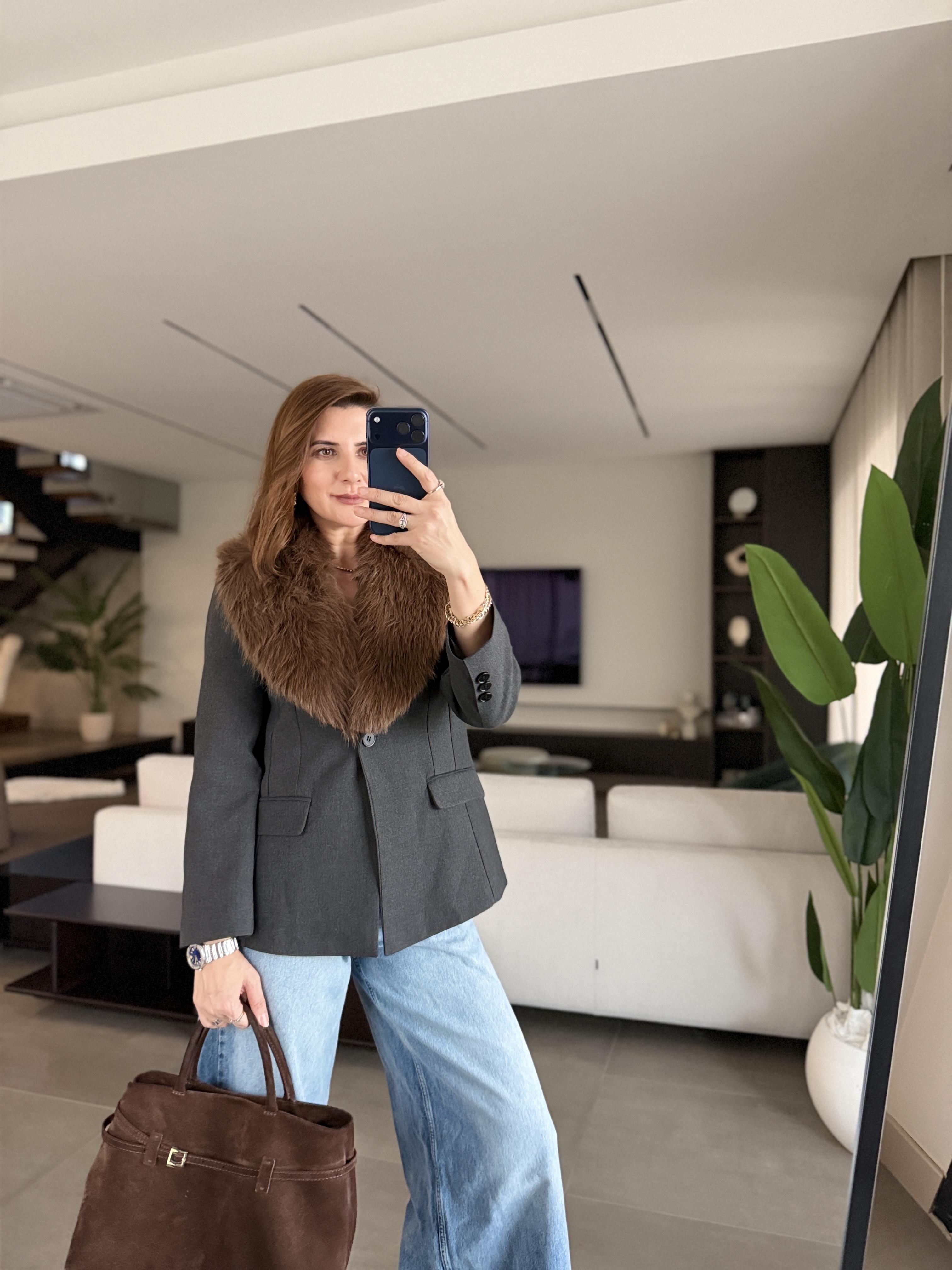 Yaka Kürk Detay Blazer Ceket