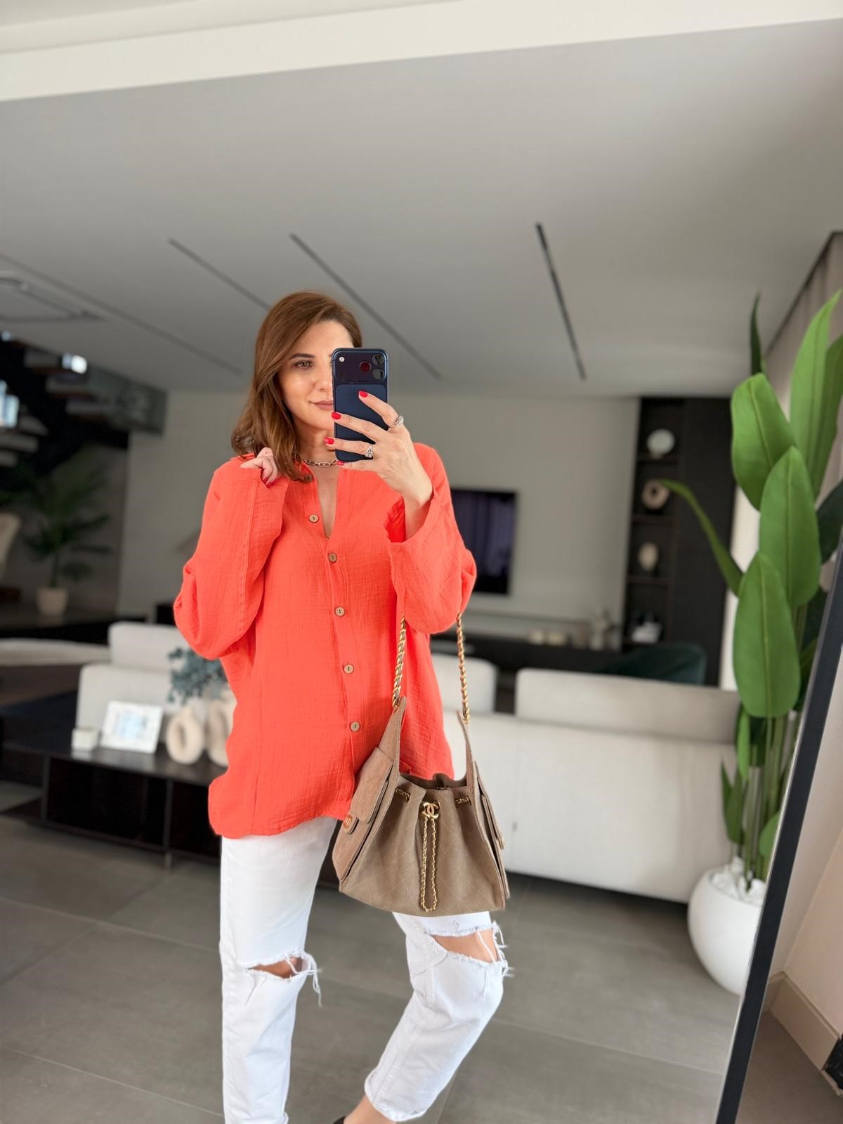 Yavruağzı Önü Dikiş Detay Oversize Gömlek