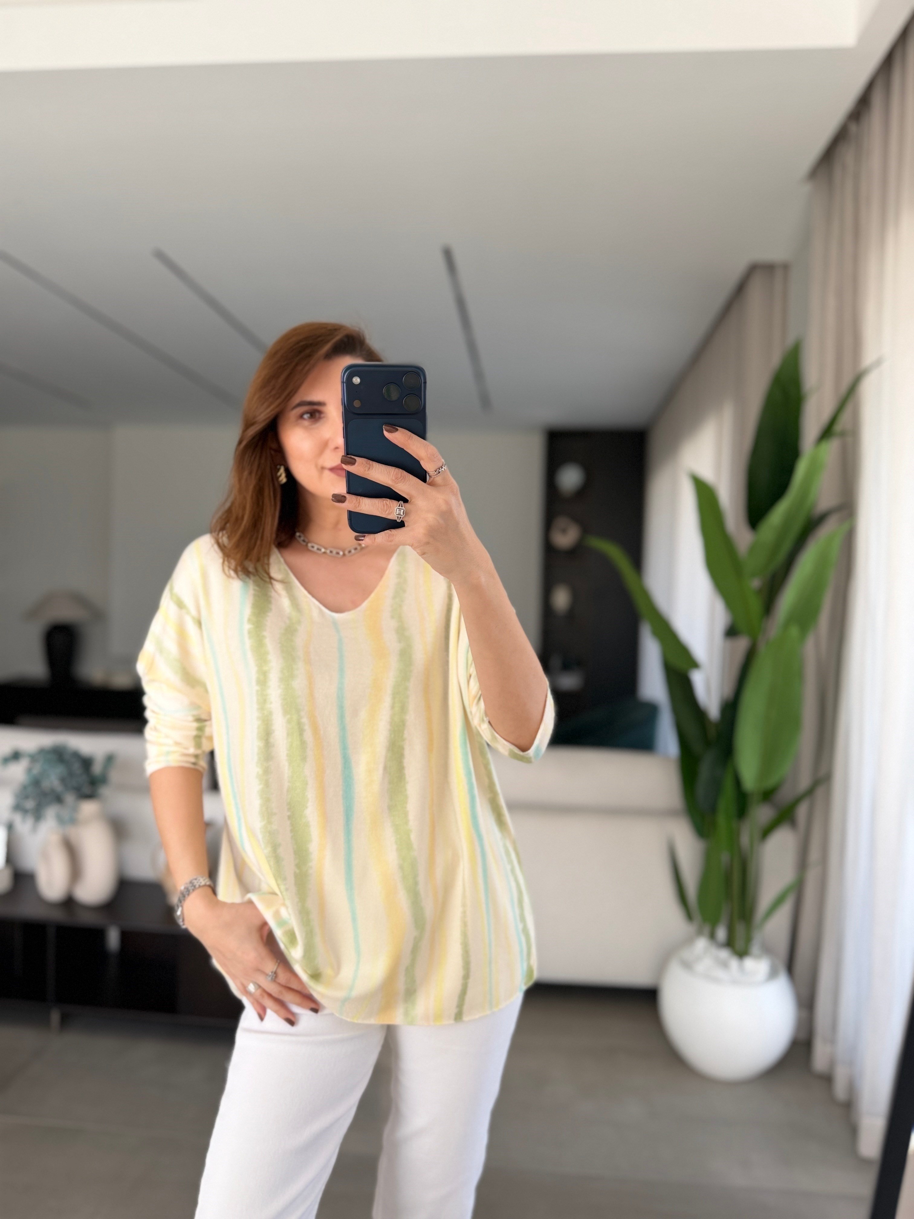 Yeşil Batik Desen Büyük Beden Bluz
