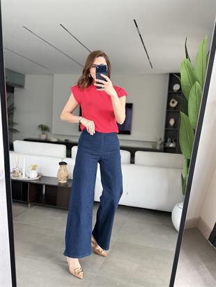 Lacivert Likralı Arka Cepli Palazzo Jean