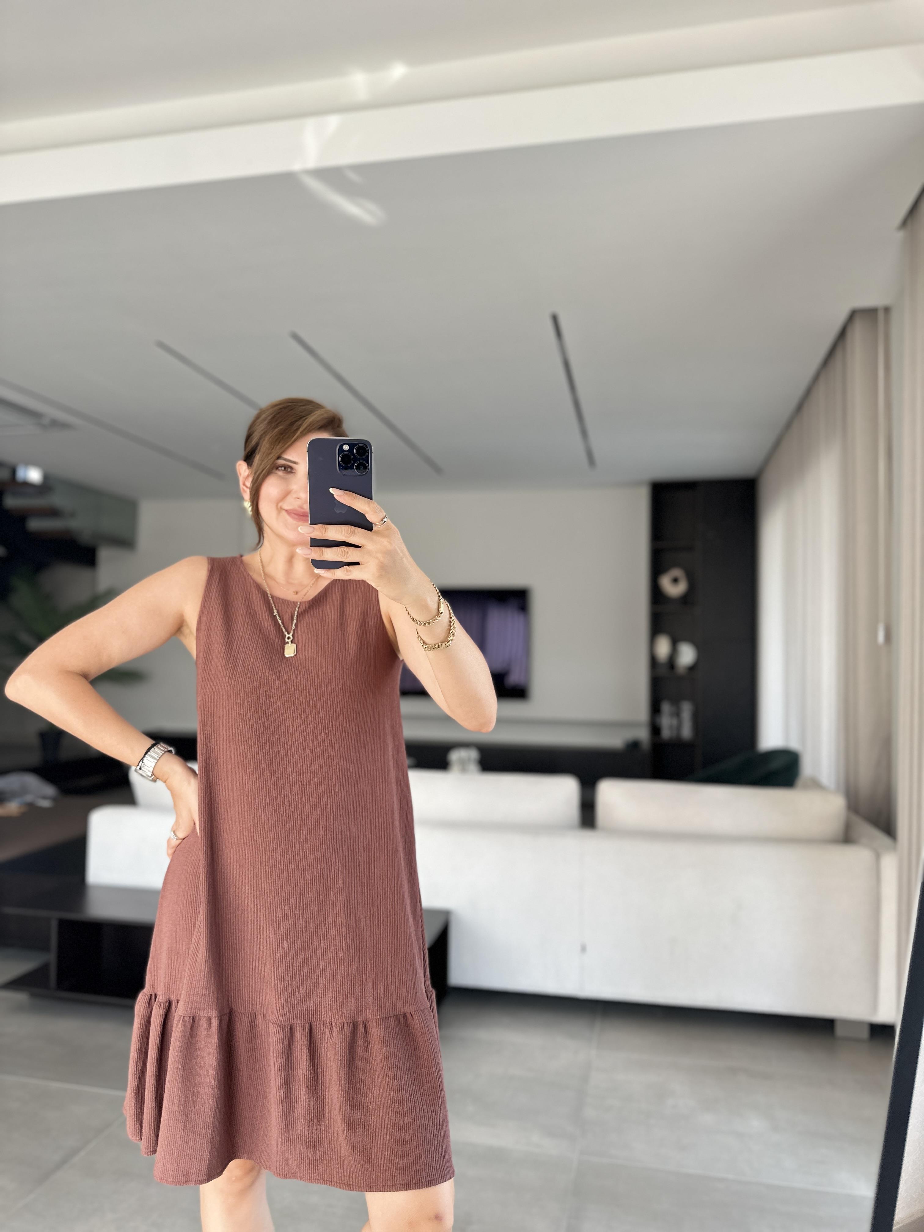Acı Kahve Altı Volanlı Bürümcük Elbise