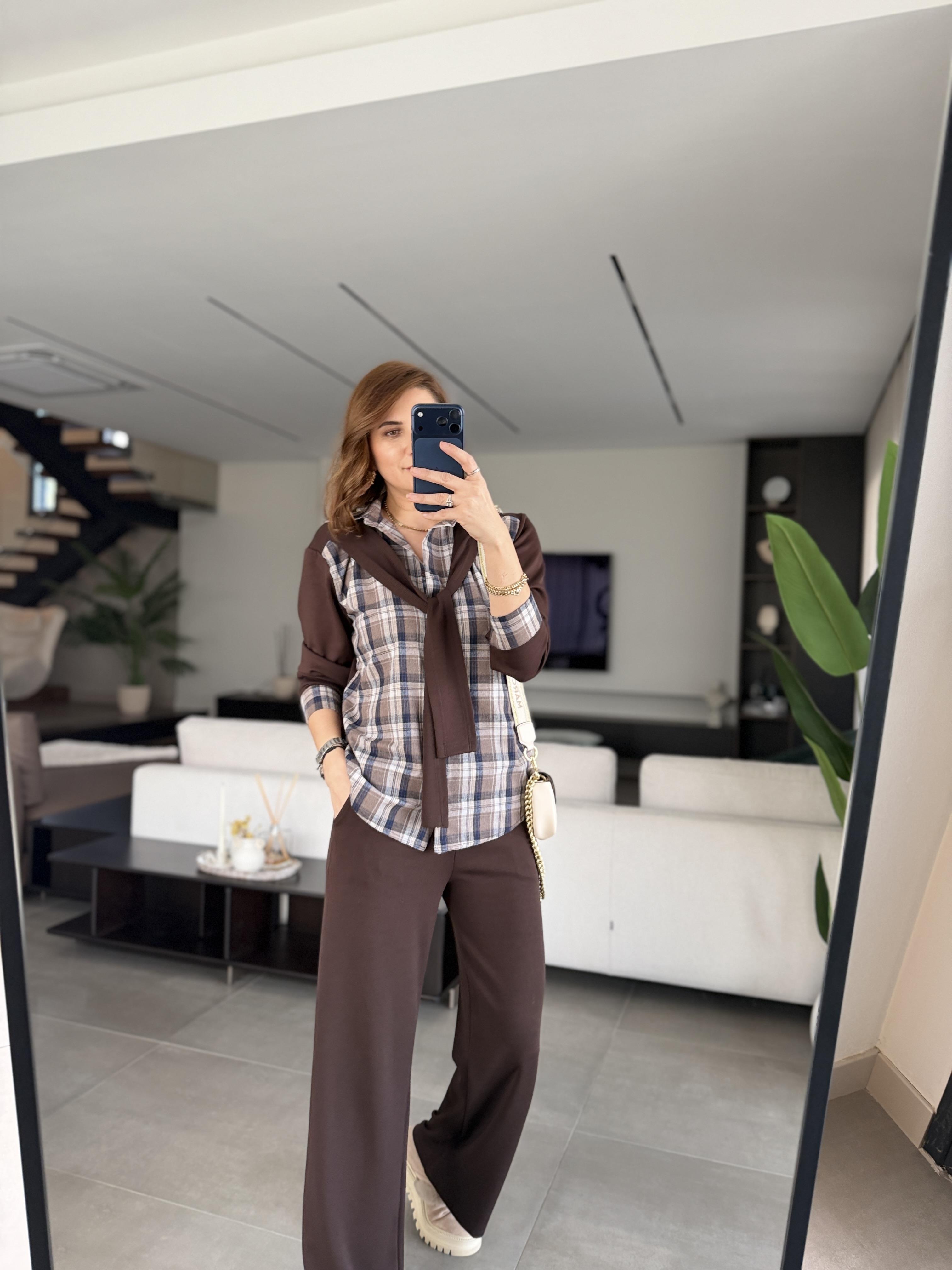 Acı Kahve Asmara Ekose Gömlekli Takım