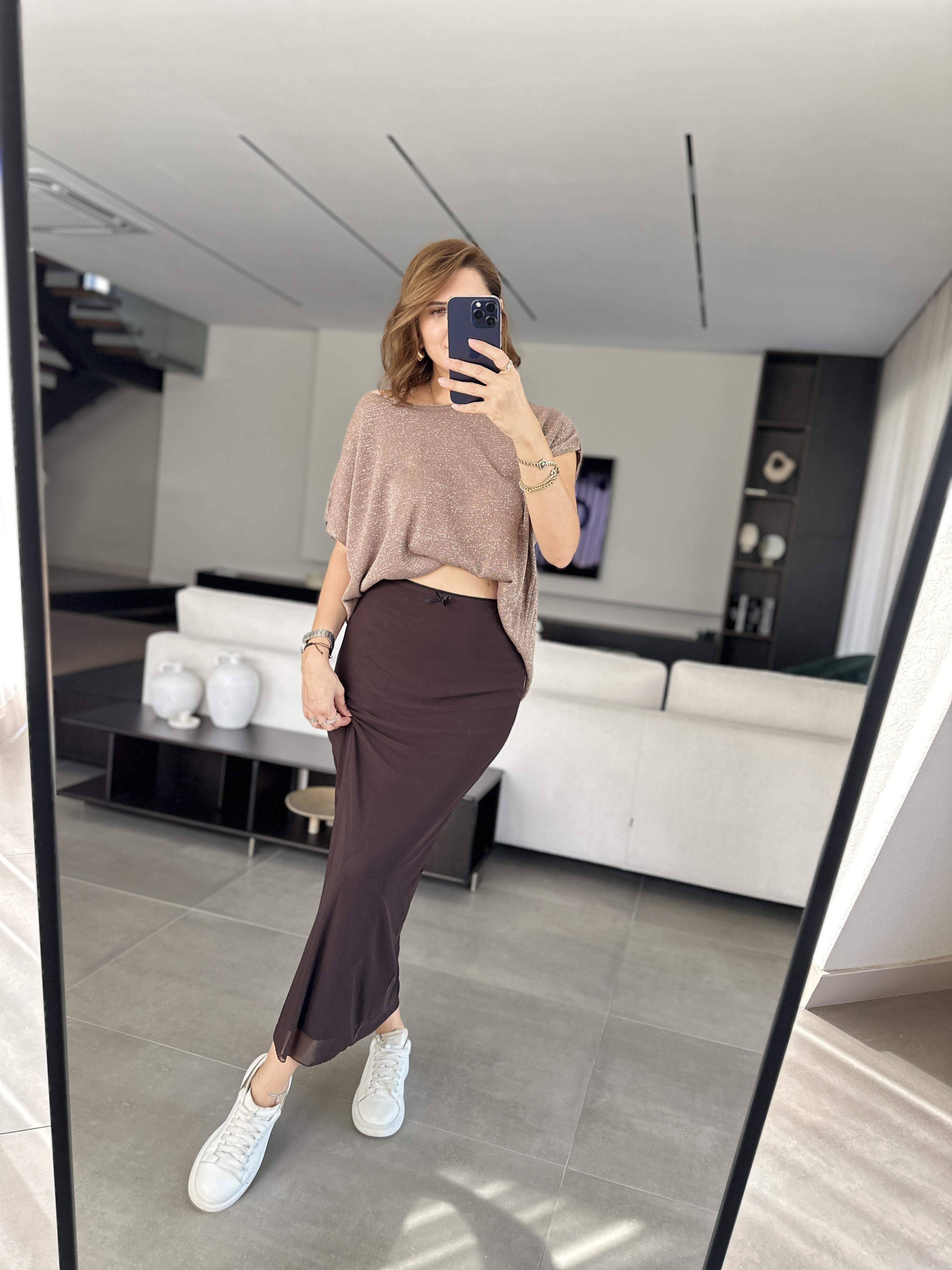 Acı Kahve Astarlı Tül Etek