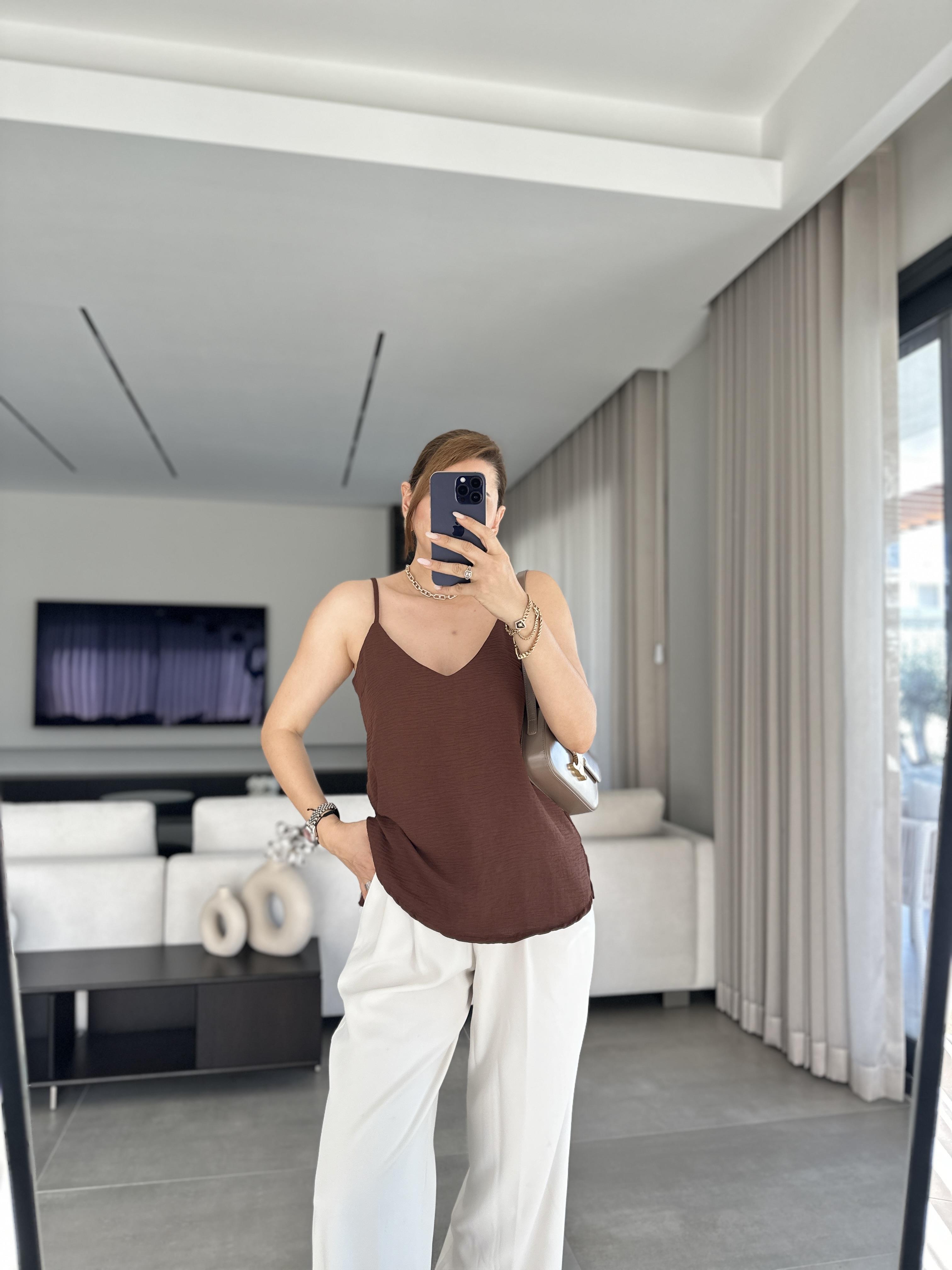 Acı Kahve Ayrobin İp Askılı Bluz