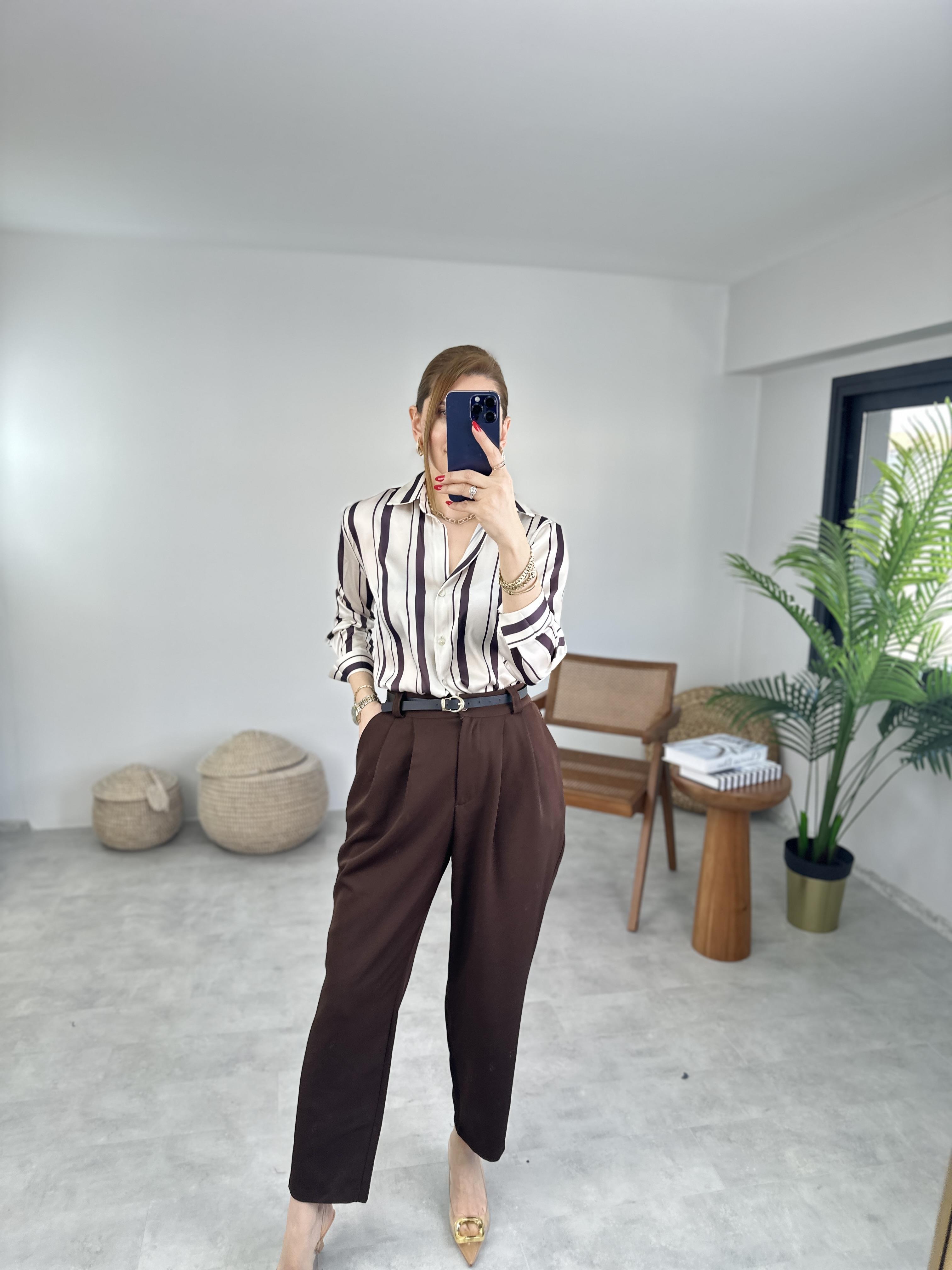 Acı Kahve Beli Kemerli Pantolon