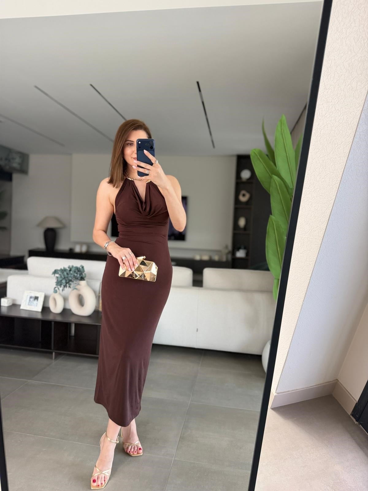 Acı Kahve Boyun Aksesuar Sandy Elbise