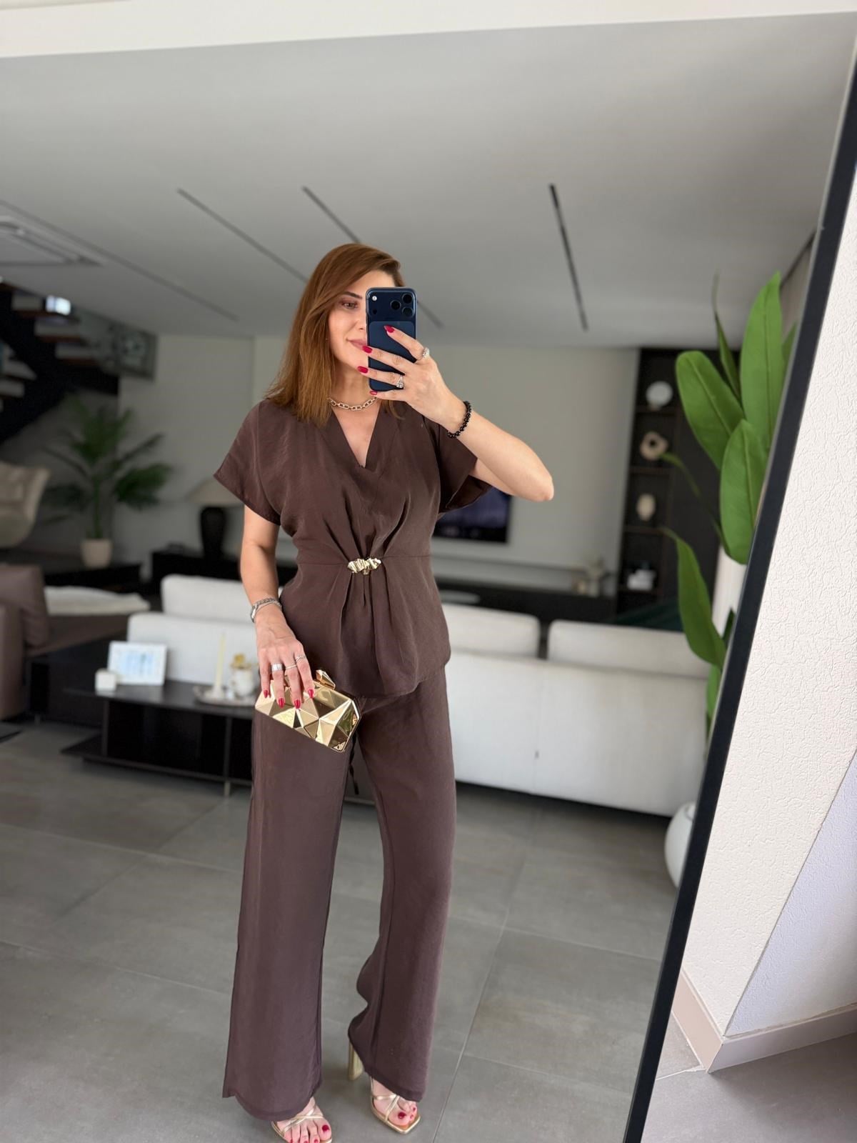 Acı Kahve  Broş Detay Bağlamalı Cupra Takım