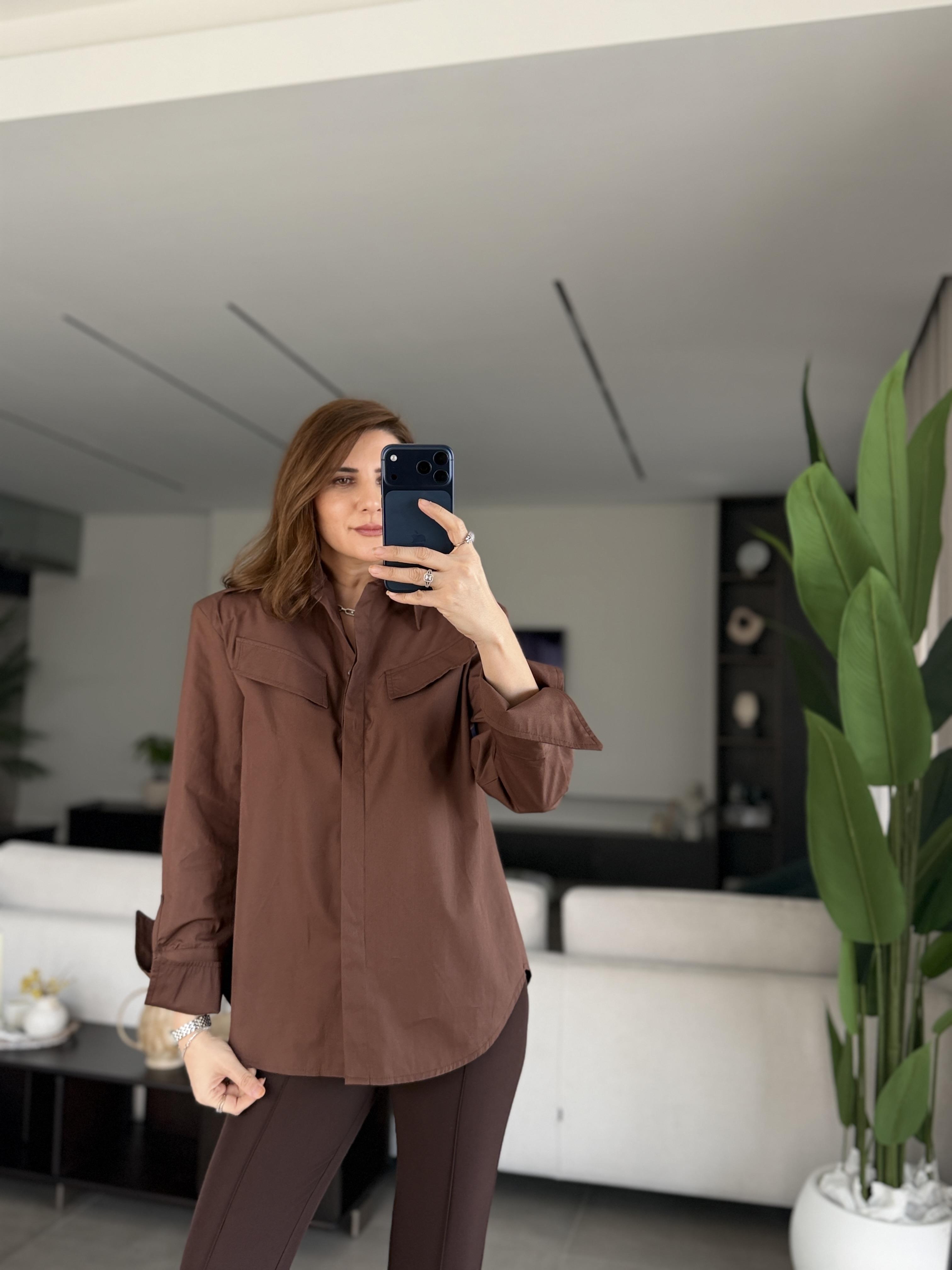 Acı Kahve Cep Görünümlü Vatkalı Gömlek