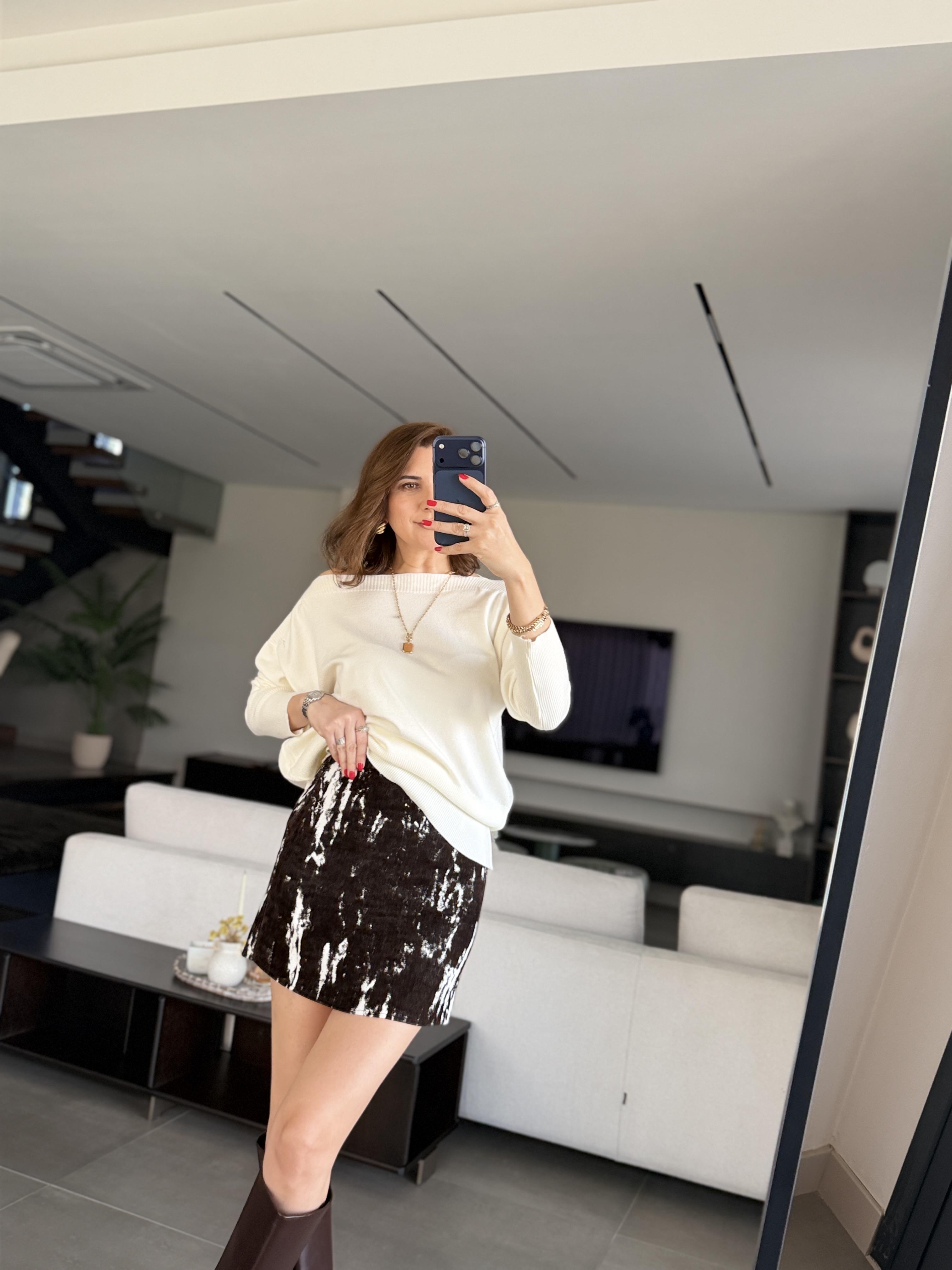 Acı Kahve Flok Baskılı Etek