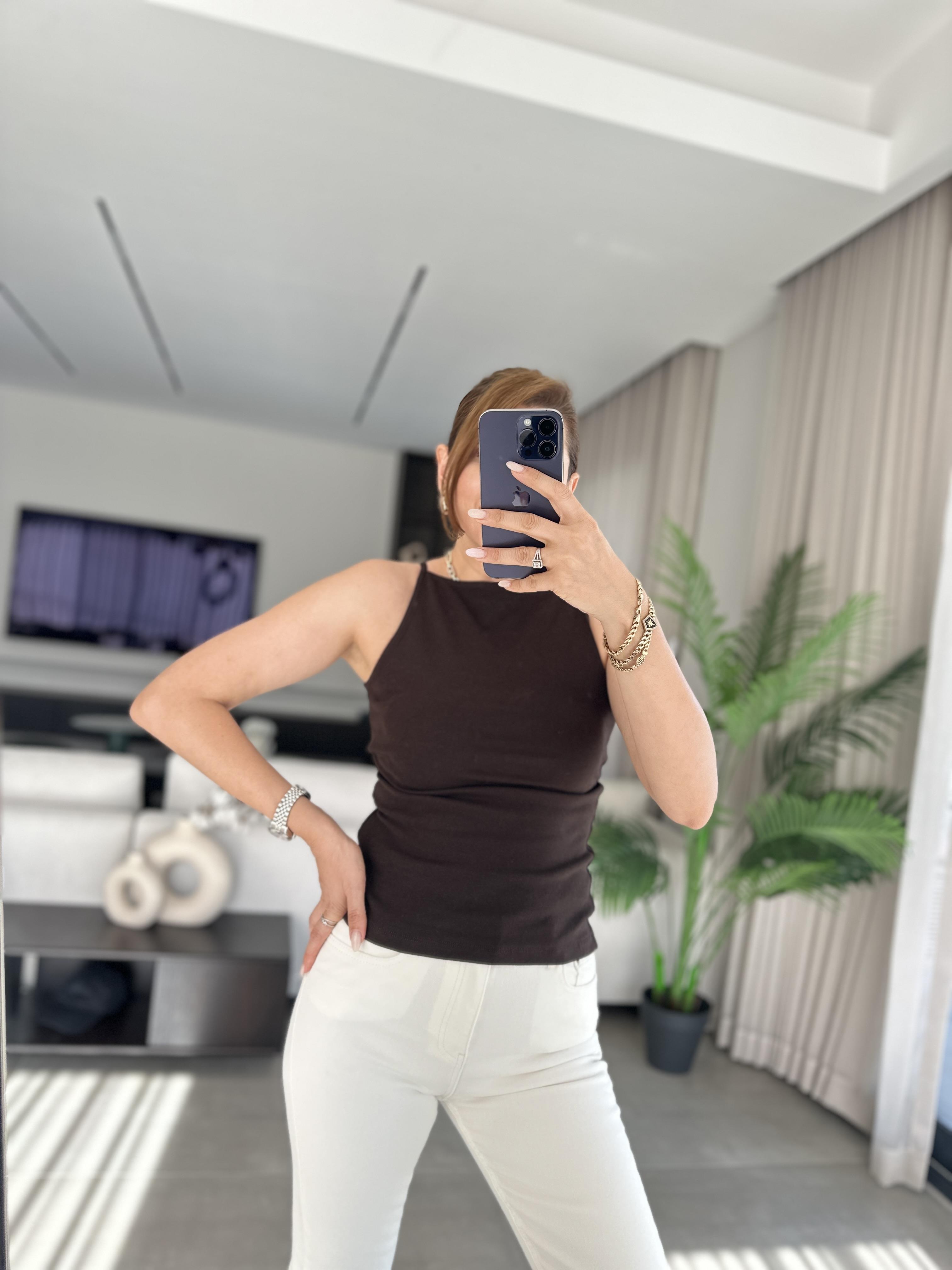Acı Kahve Halter Yaka Bluz