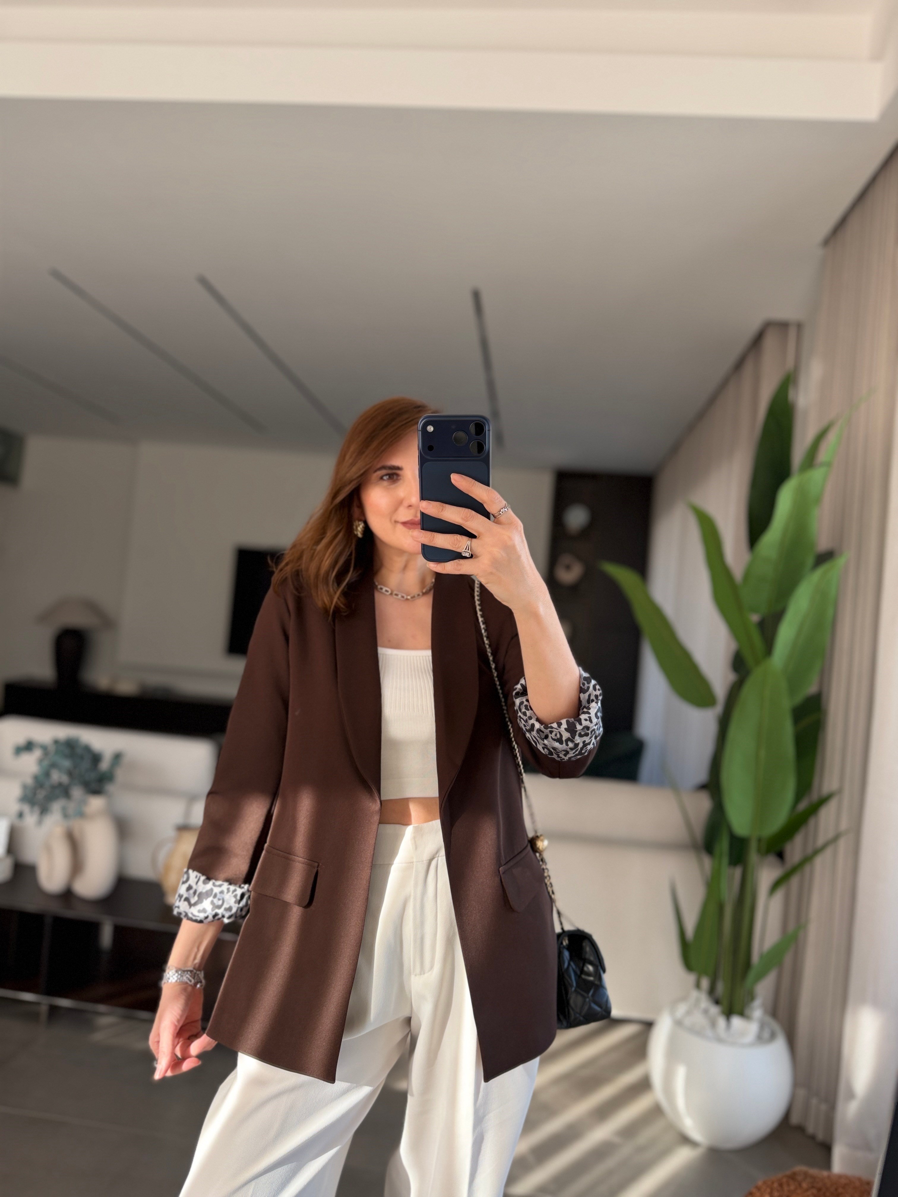 Acı Kahve İçi Leopar Desen Blazer Ceket(Büyük Bedene Uyumlu)