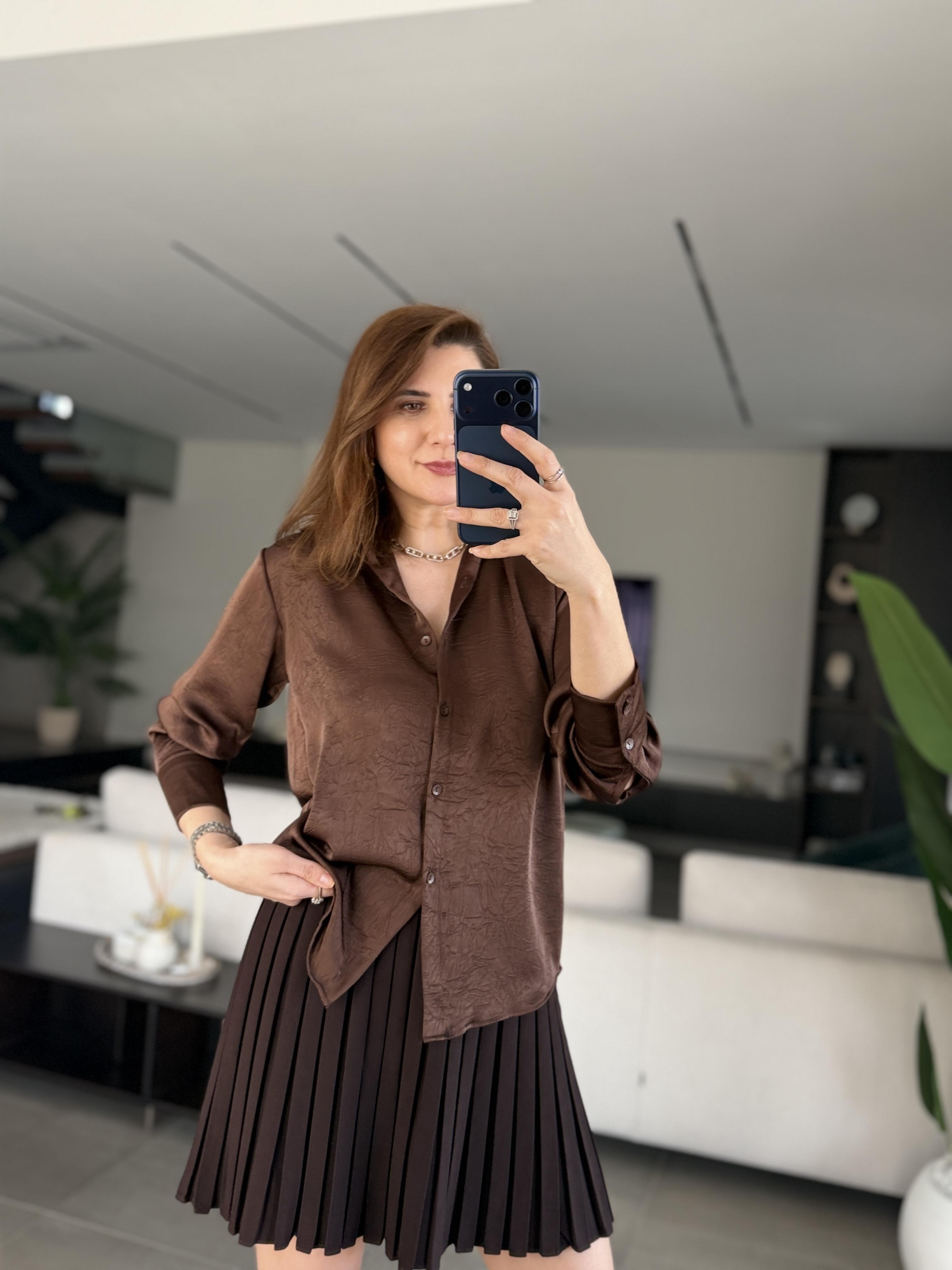 Acı Kahve Jakar Saten Gömlek