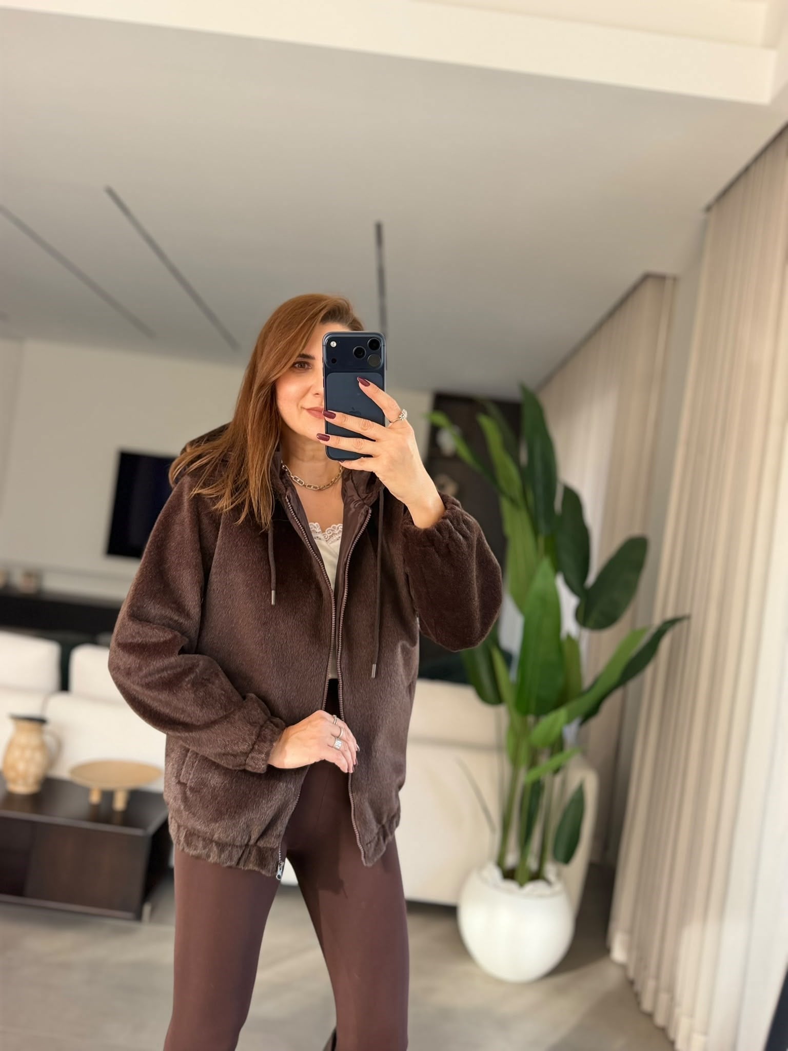 Acı Kahve Kapşonlu Tavşan Ceket