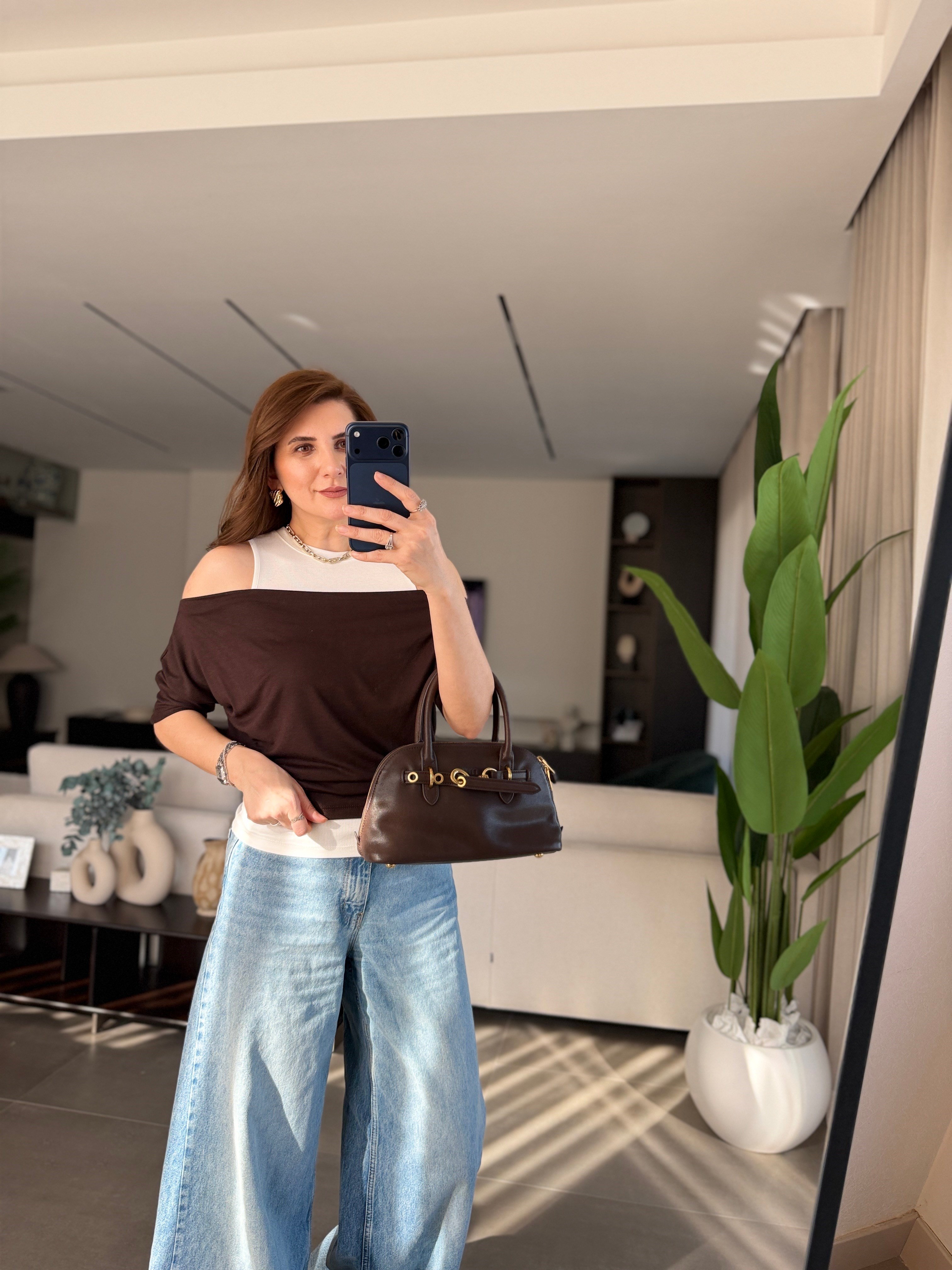 Acı Kahve Kayık Yaka Atletli Bluz