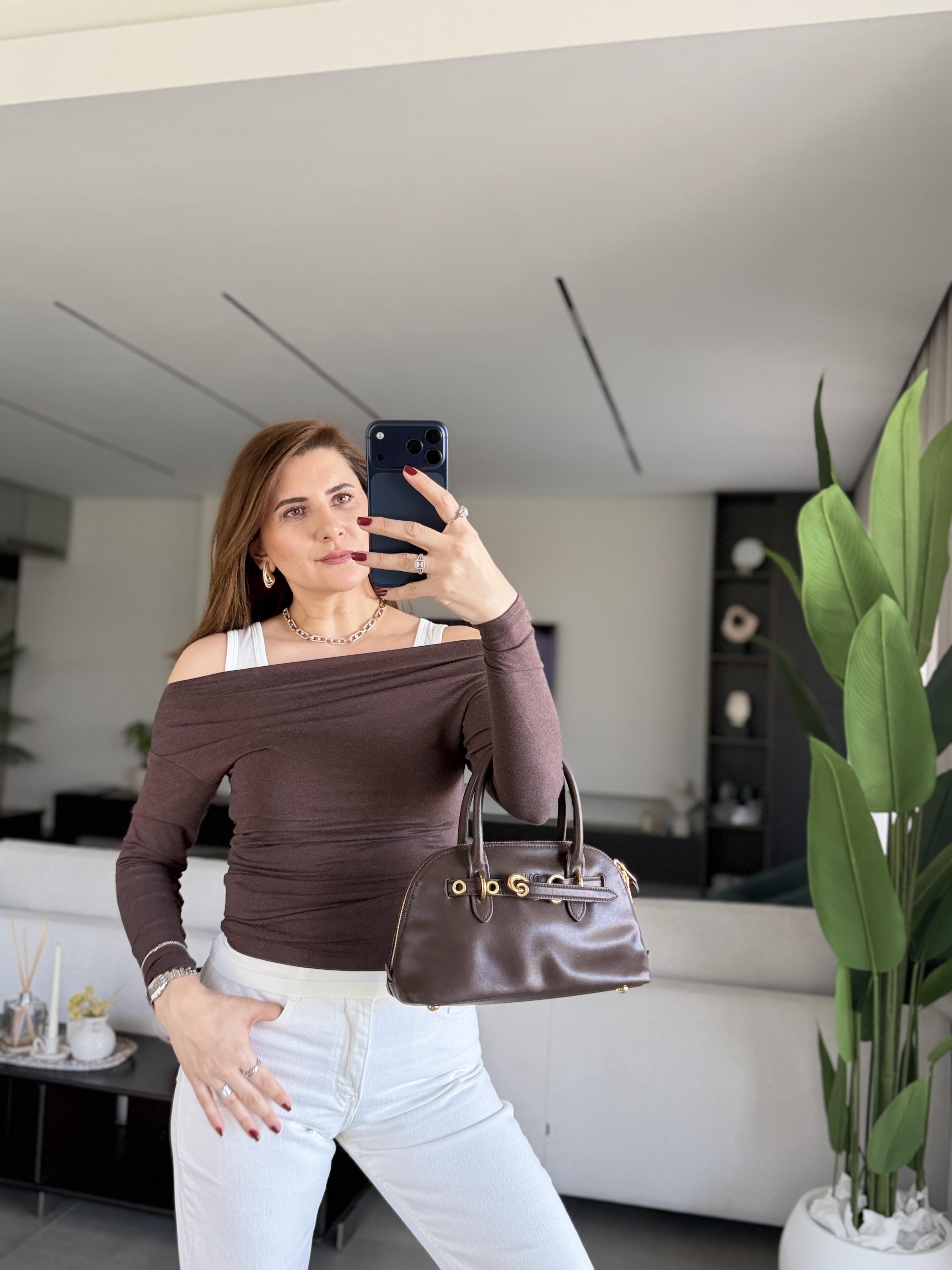 Acı Kahve Kayık Yaka Atletli Bluz