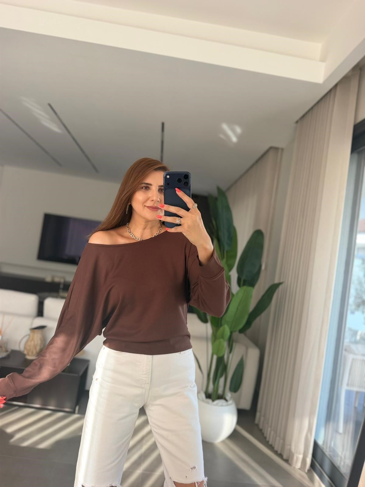 Acı Kahve Kayık Yaka Sweat