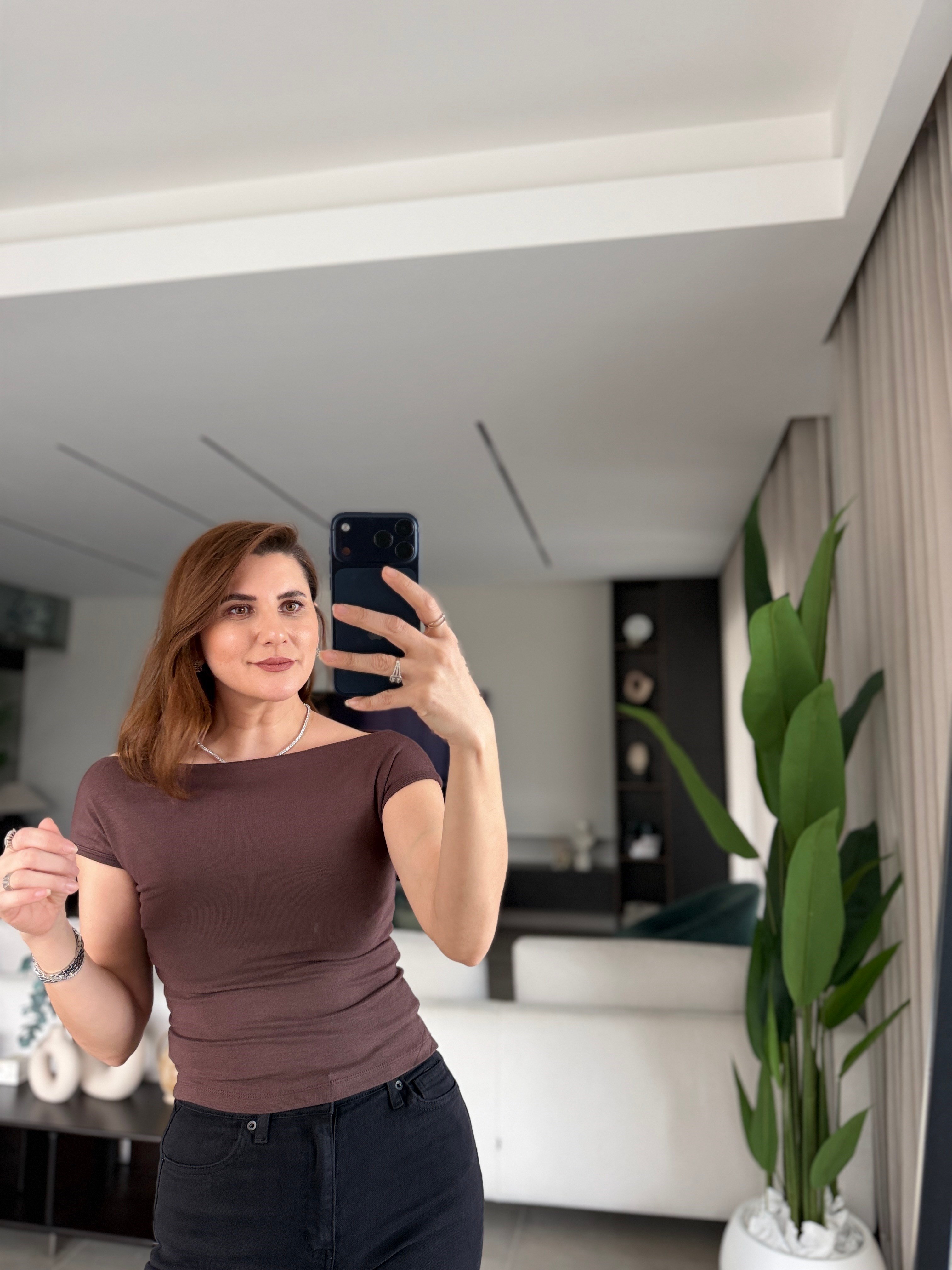 Acı Kahve Kolsuz Kayık Yaka Bady