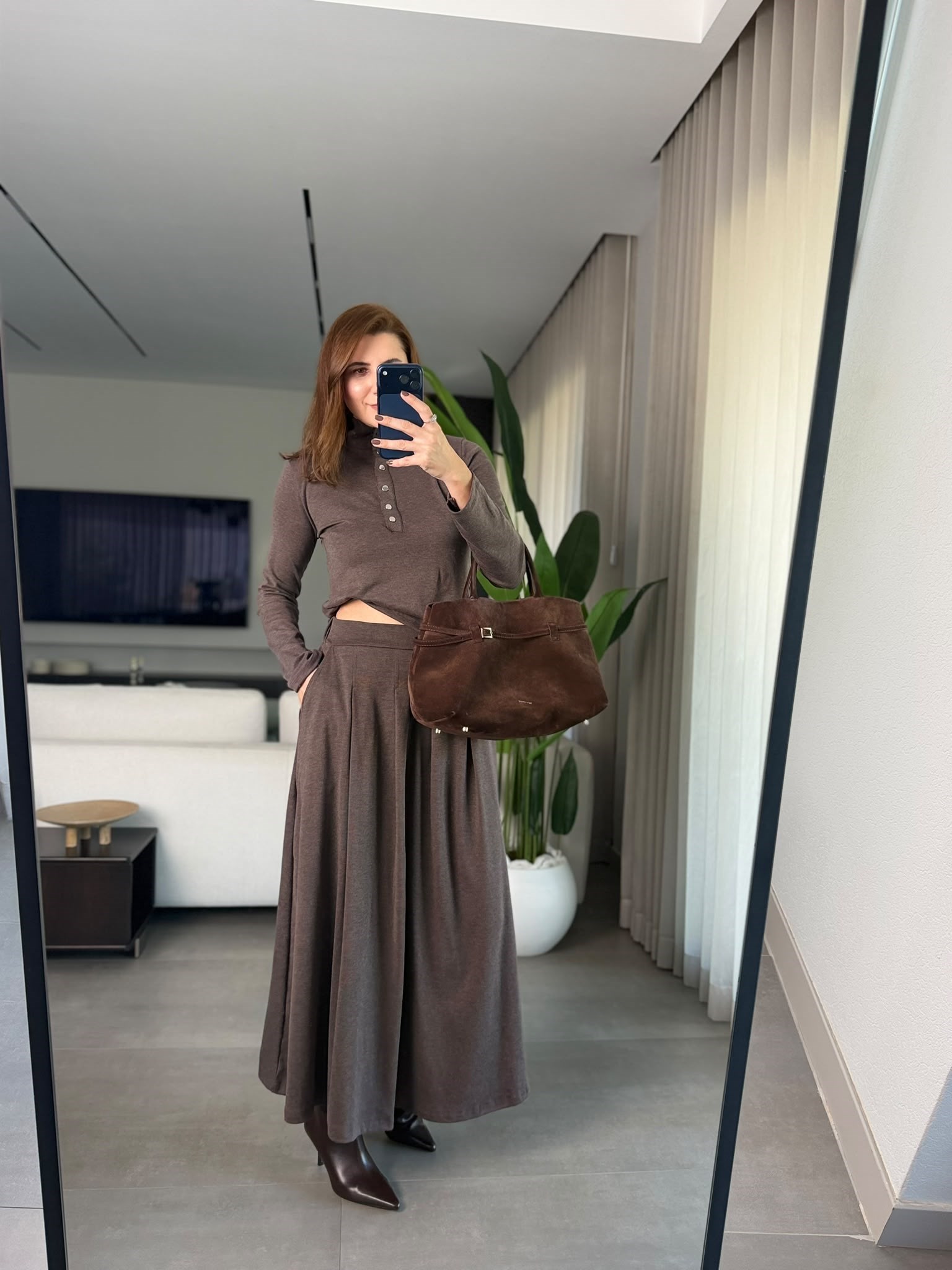Acı Kahve Lora Düğmeli Takım