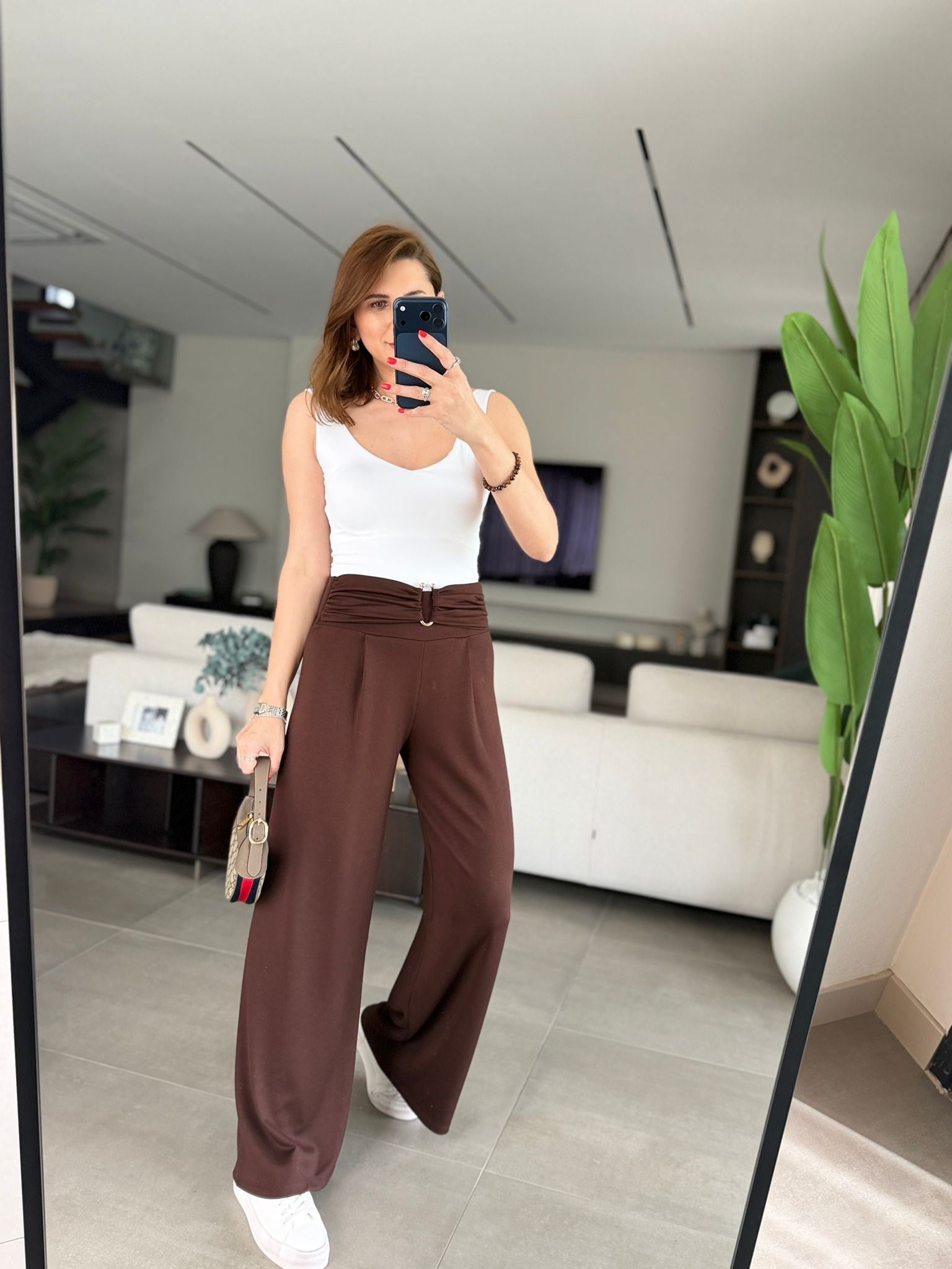 Acı Kahve Modal Önü Tokalı Pantolon