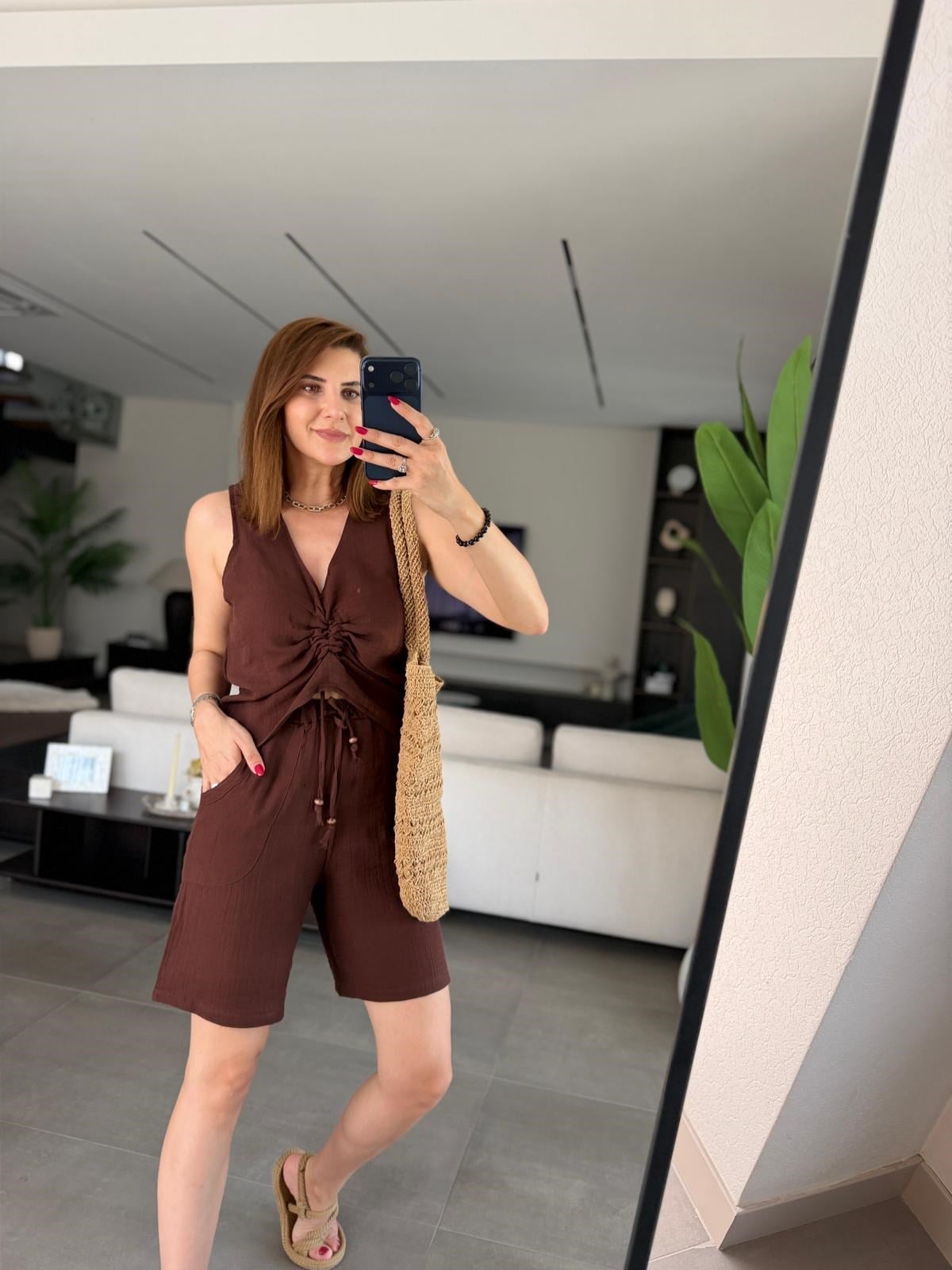 Acı Kahve Müslin Şort Takım
