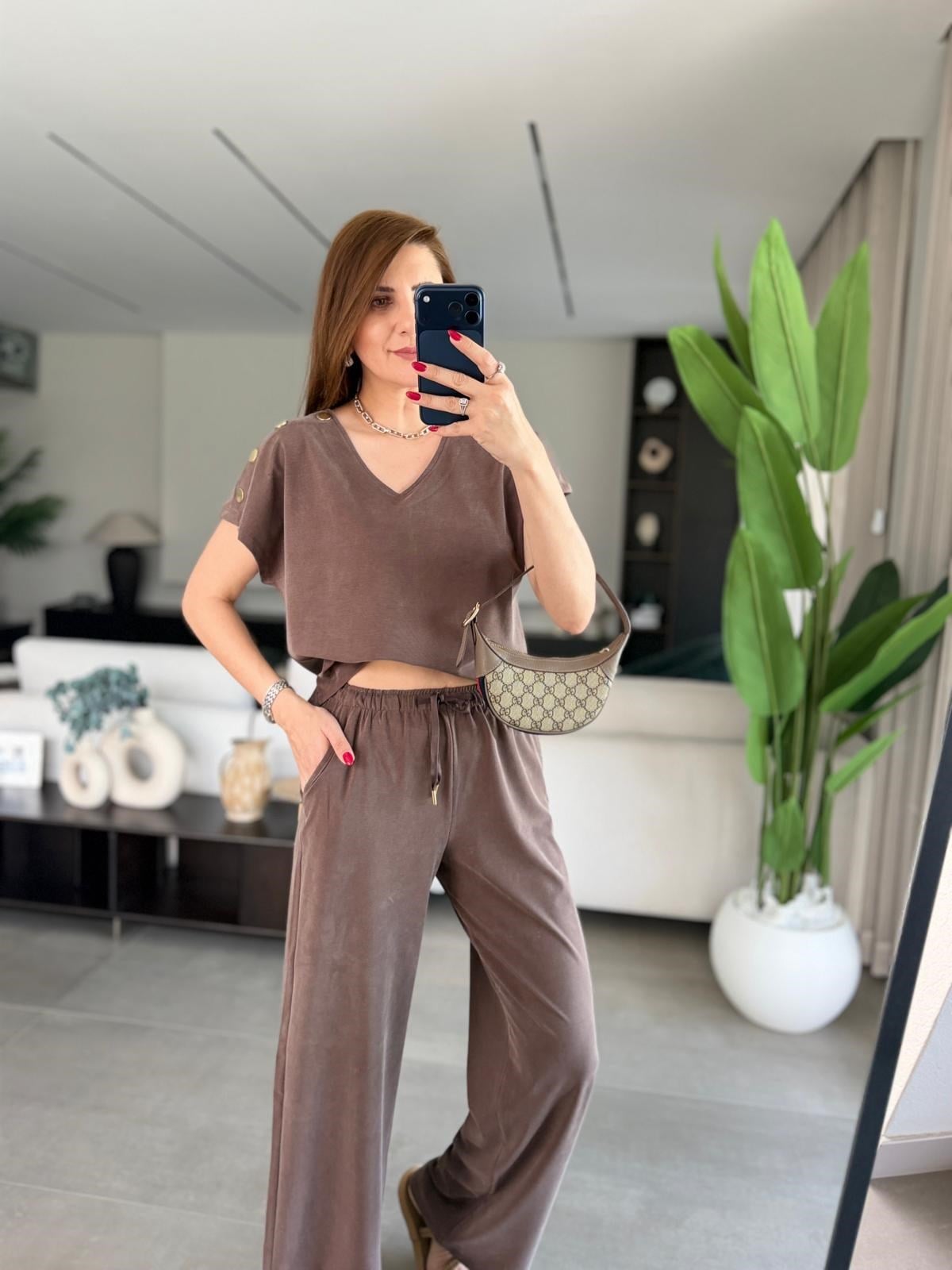 Acı Kahve Omuz Çıtçıt Detay Pike Takım
