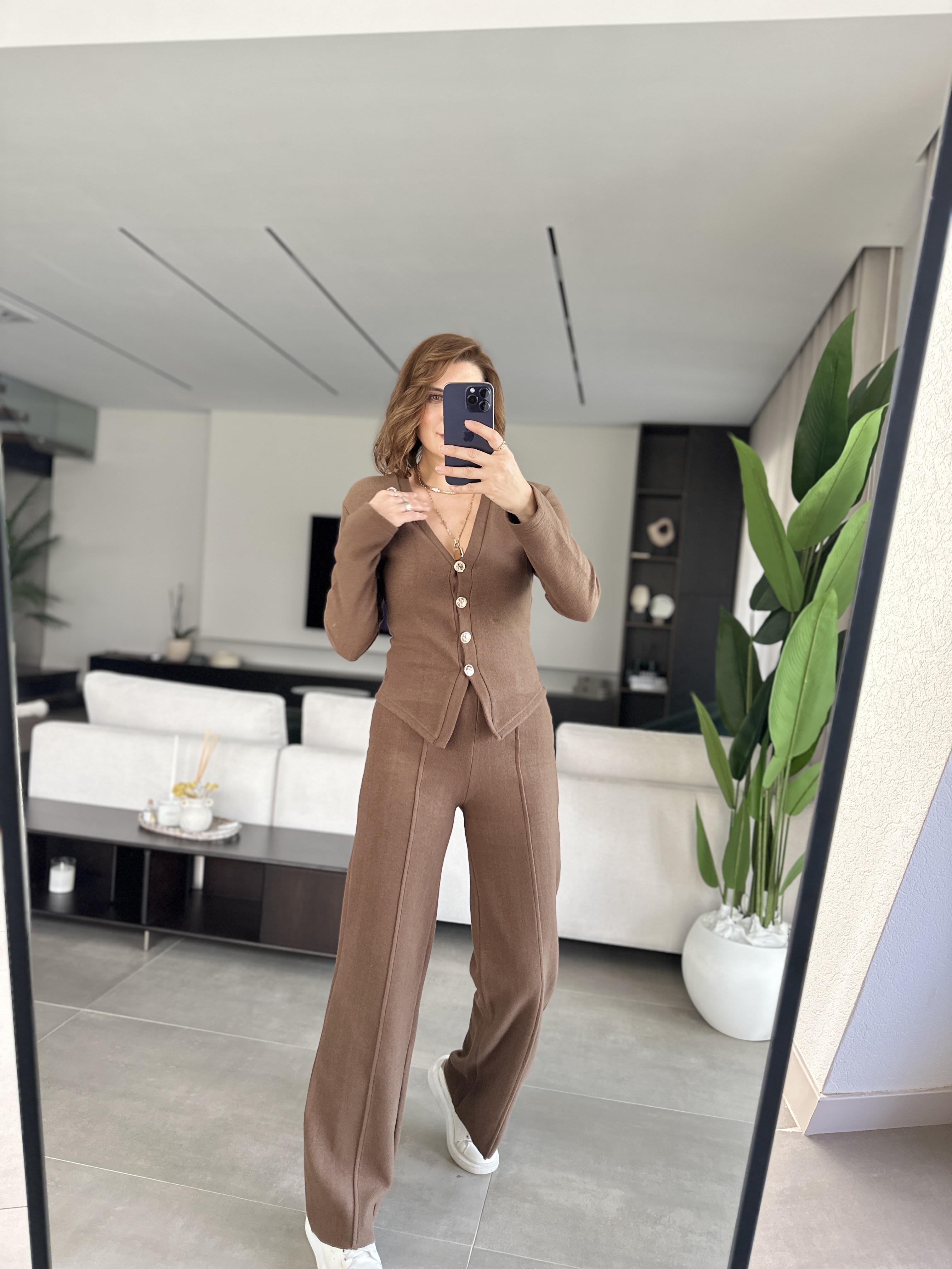 Acı Kahve Önü Düğmeli Ceket Takım