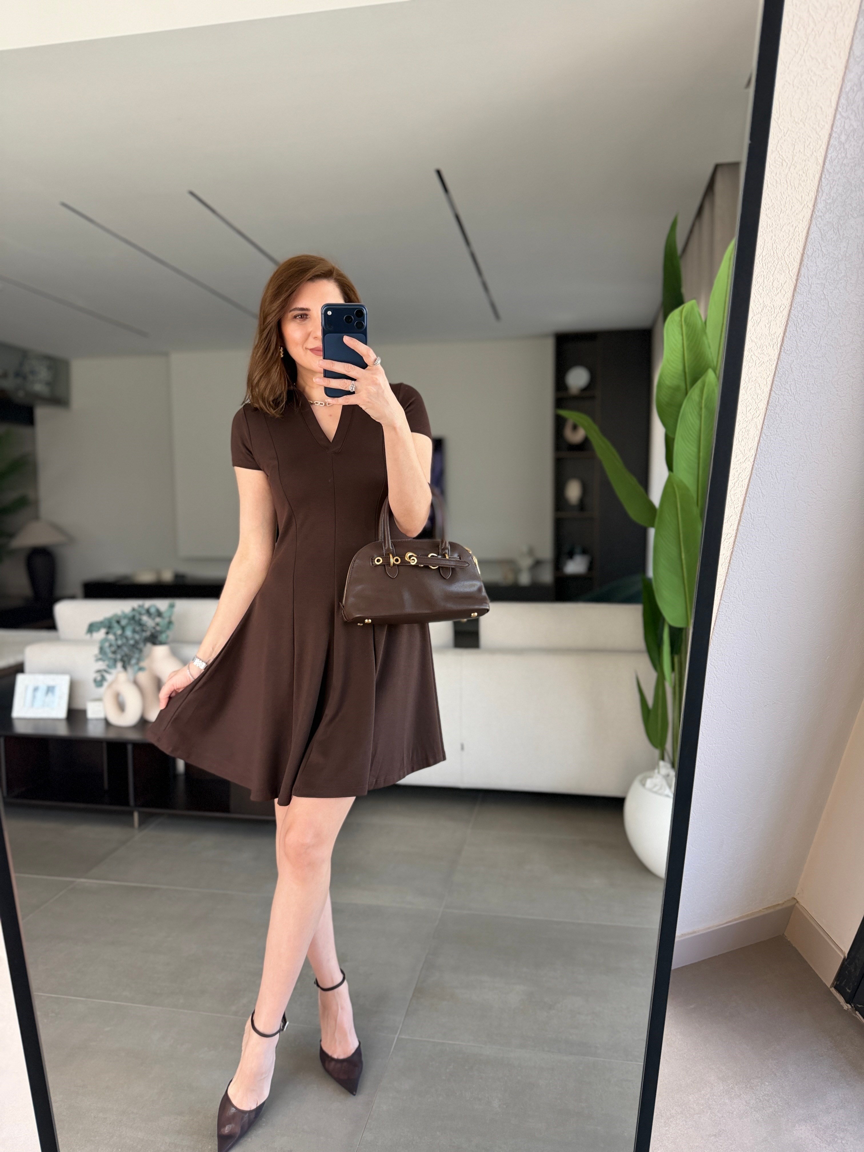 Acı Kahve Polo Yaka A Kesim Elbise