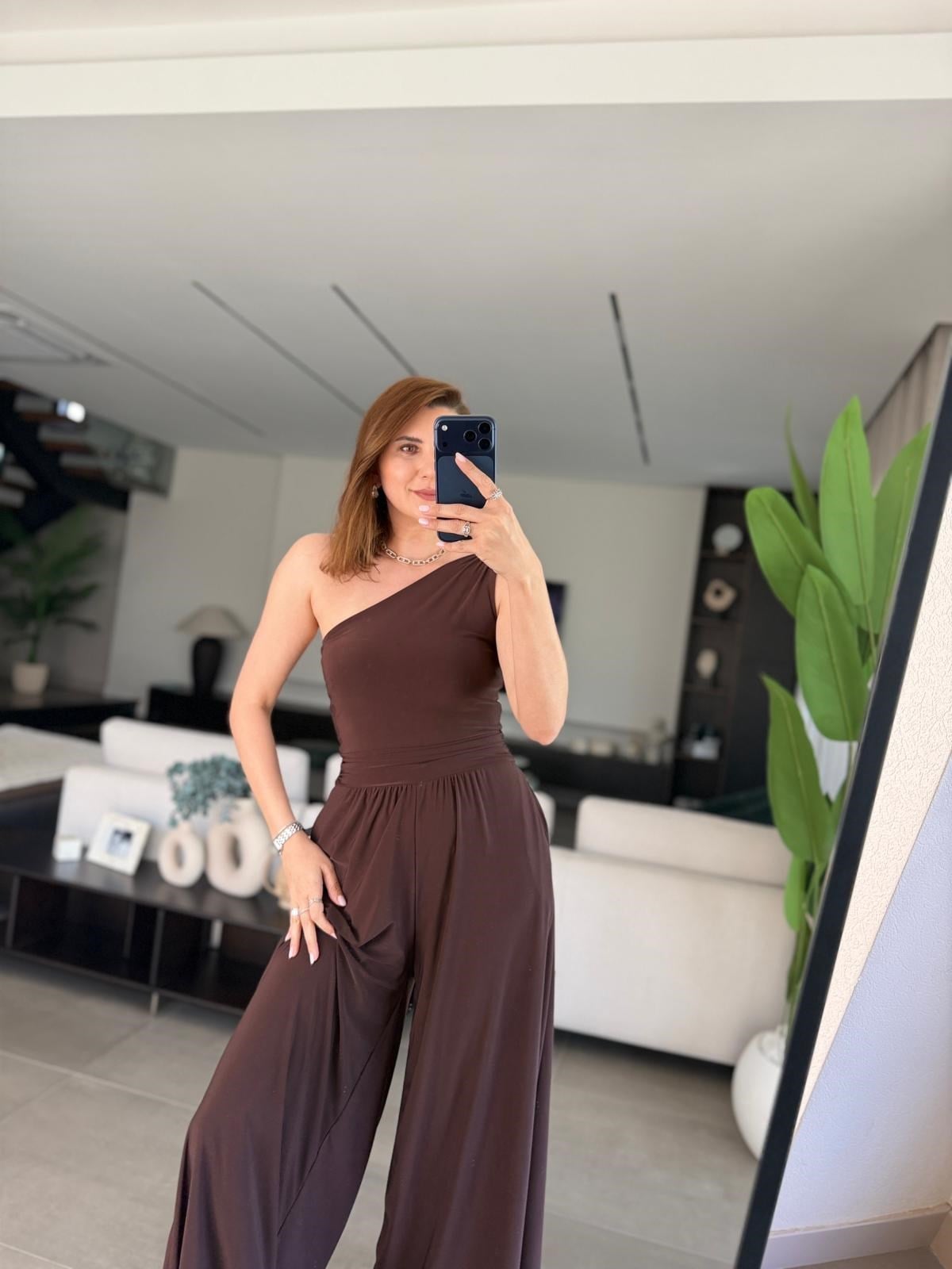 Acı Kahve Sandy Tek Omuz Tulum