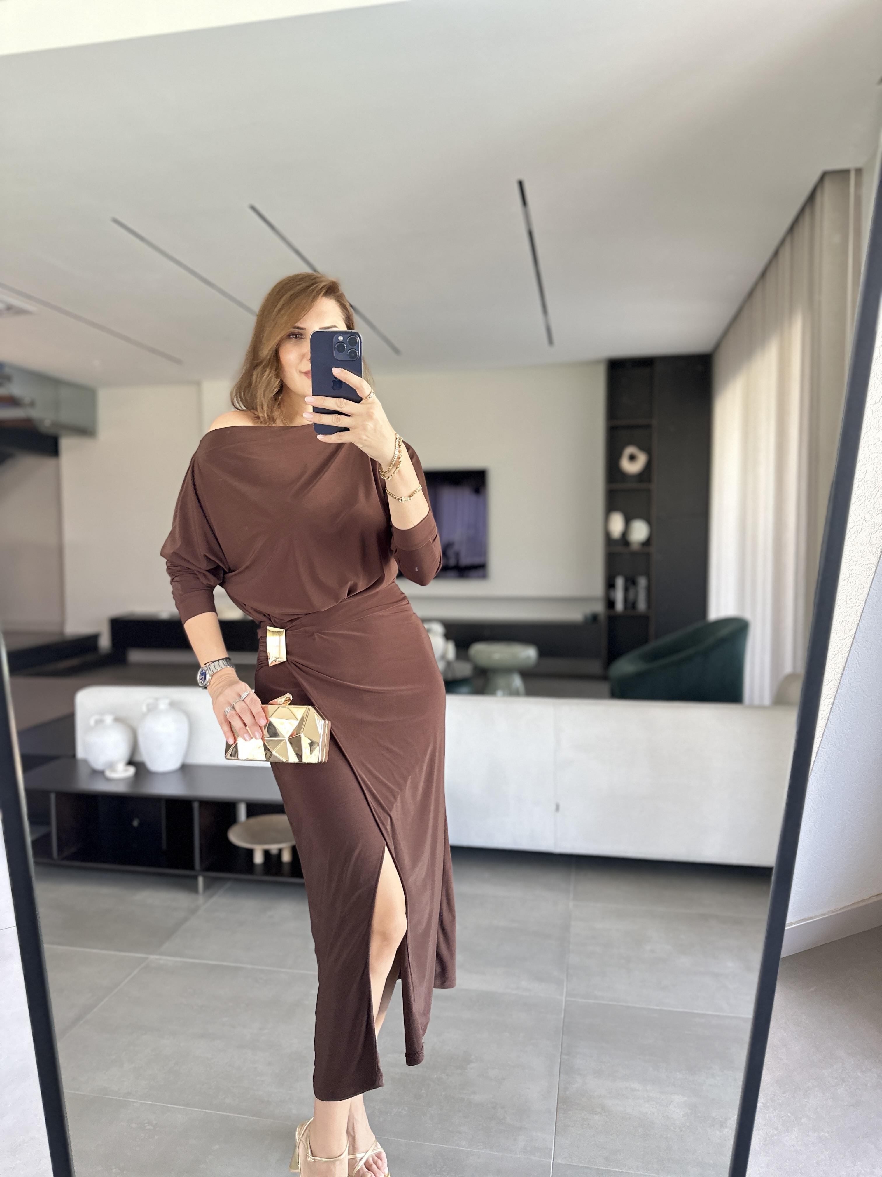 Acı Kahve Sandy Tokalı Elbise