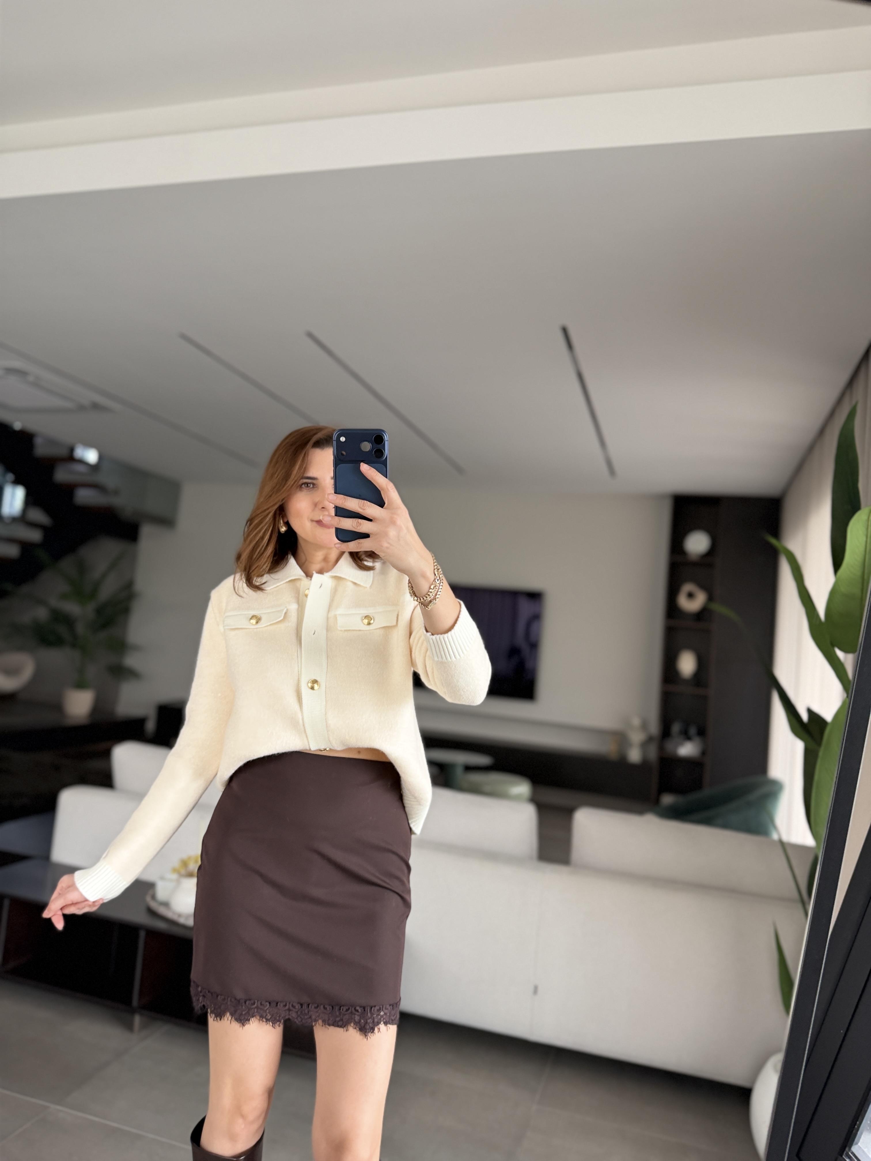 Acı Kahve Santo Dantel Detaylı Etek