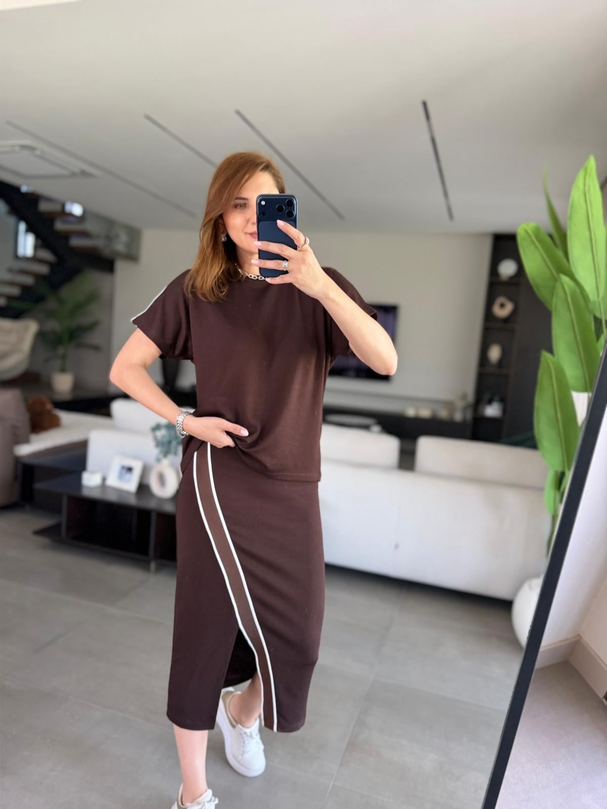 Acı Kahve Şerit Detay Etek Takım