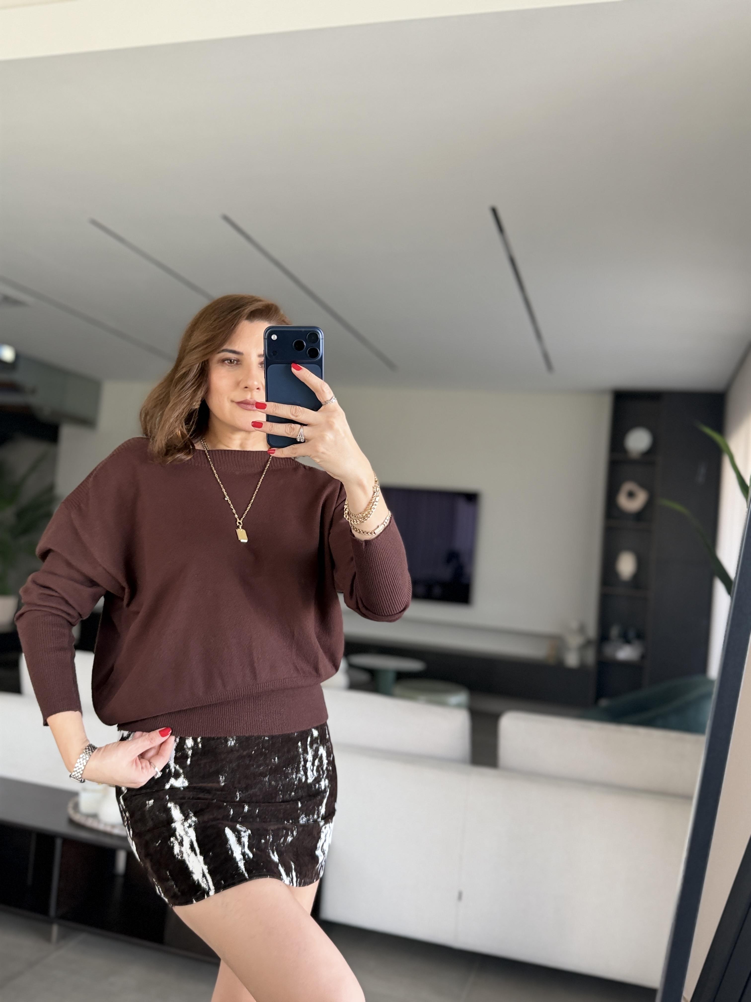 Acı Kahve Sohu Kayık Yaka Bluz