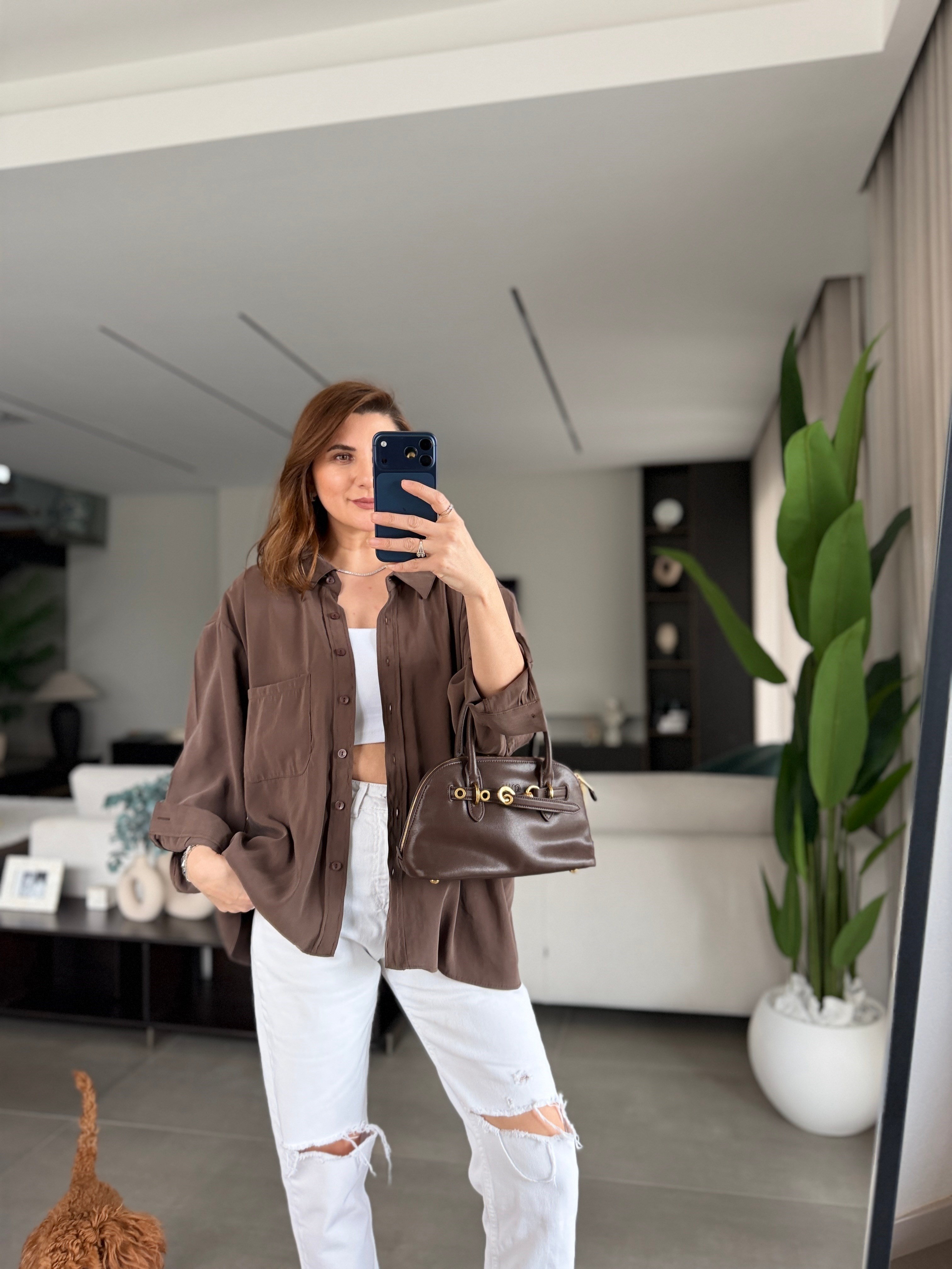 Acı Kahve Tek Cepli Modal Gömlek