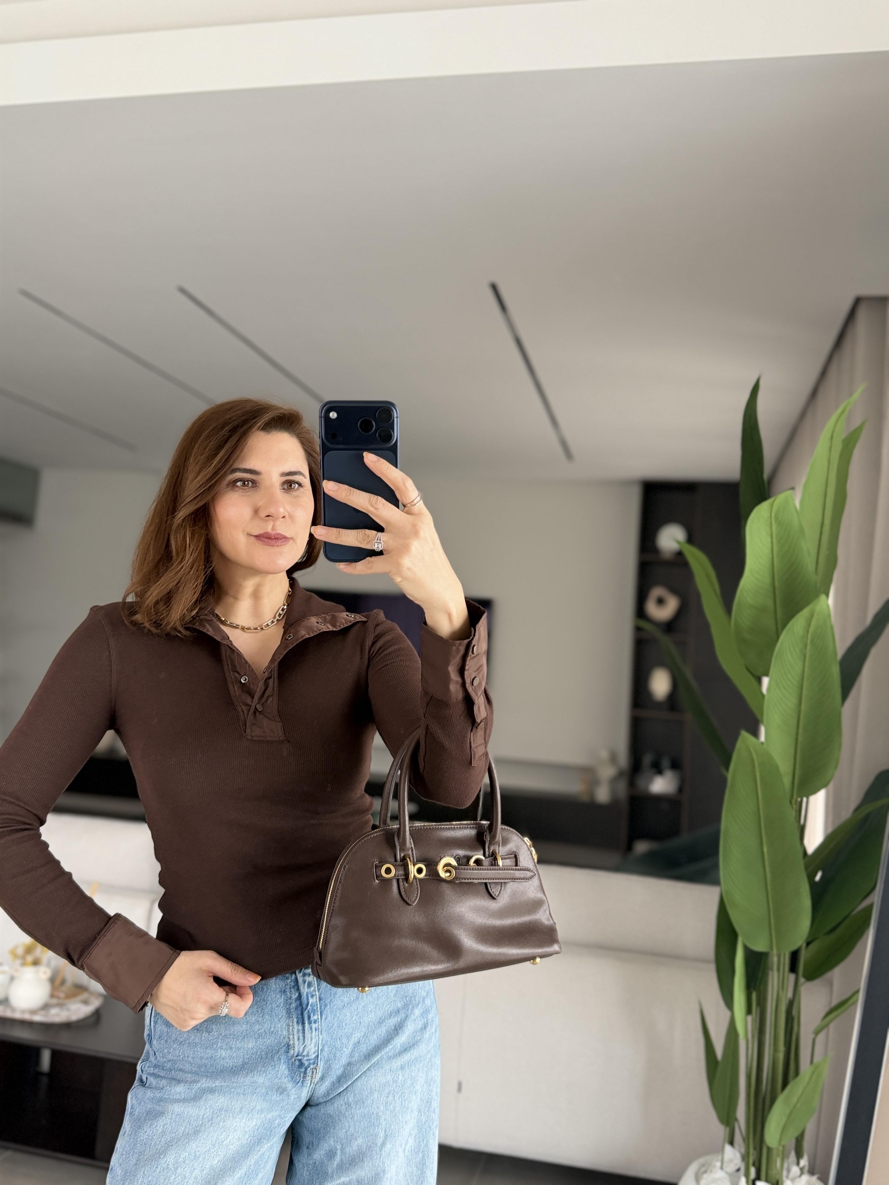 Acı Kahve Yaka Çıtçıtlı Fitilli Bluz