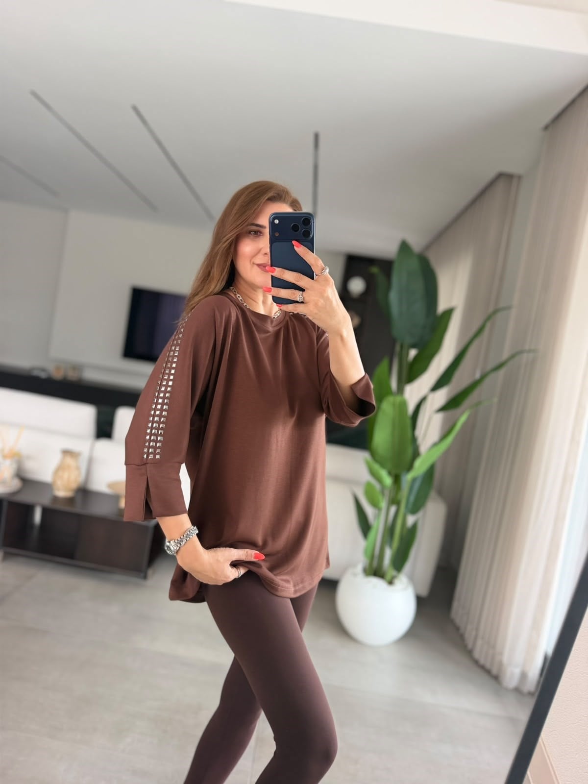 Acı Kahve Zımbalı Yarasa Kol Bluz