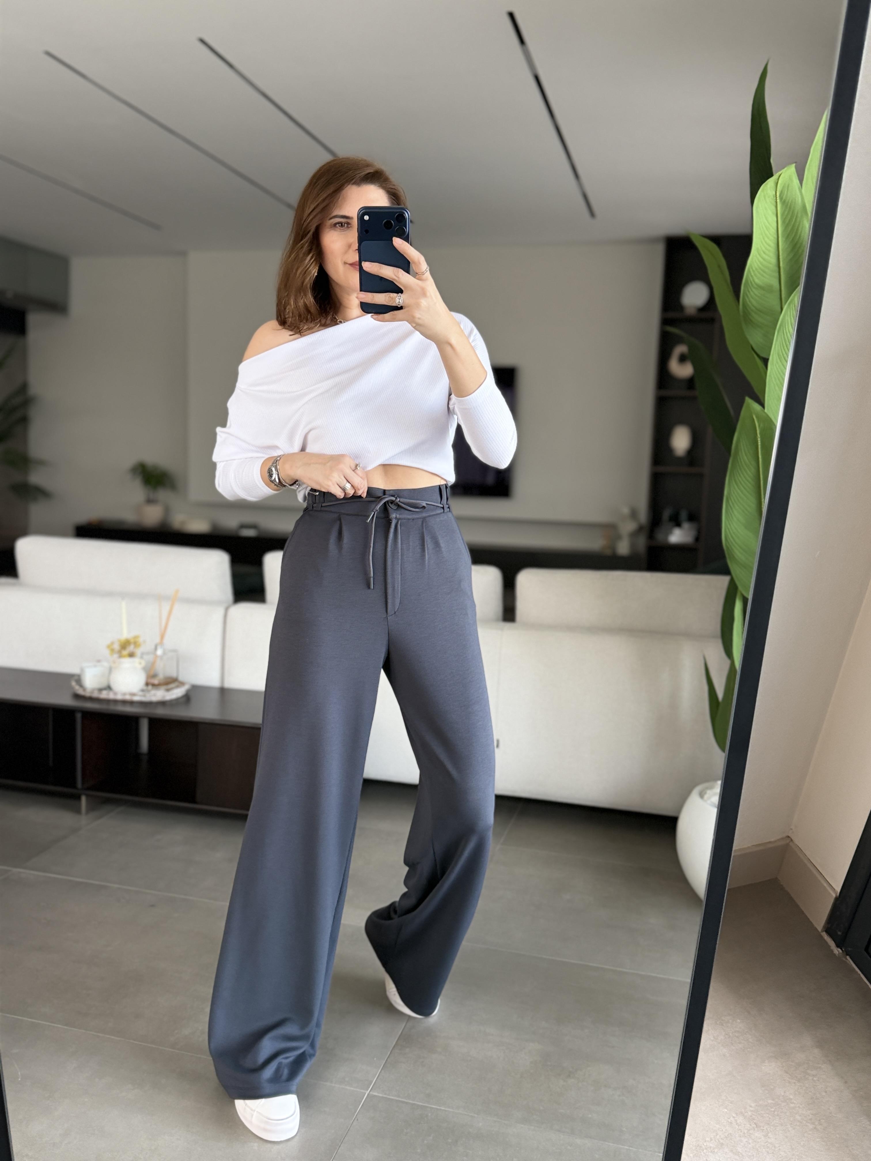 Antrasit Arka Lastikli Cepli Bol Paça Pantolon