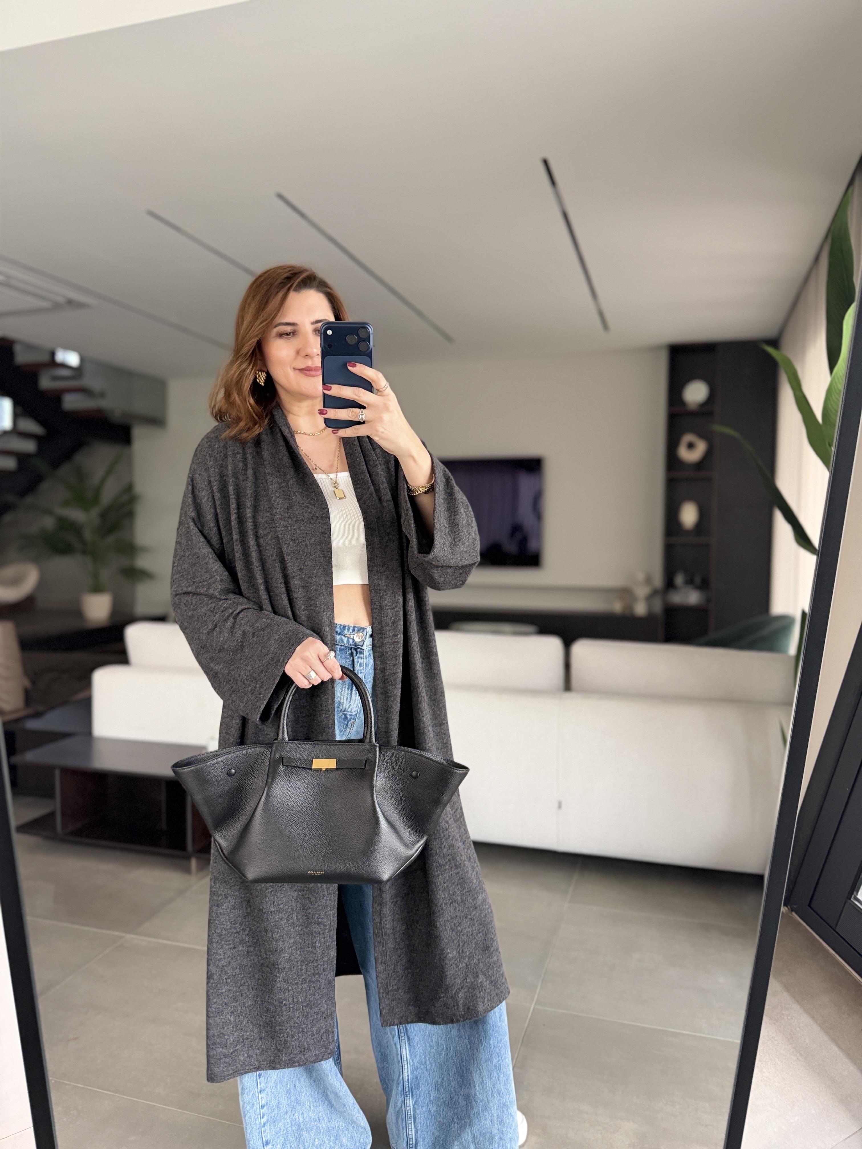 Antrasit Düşük Omus Şal Yaka Hırka