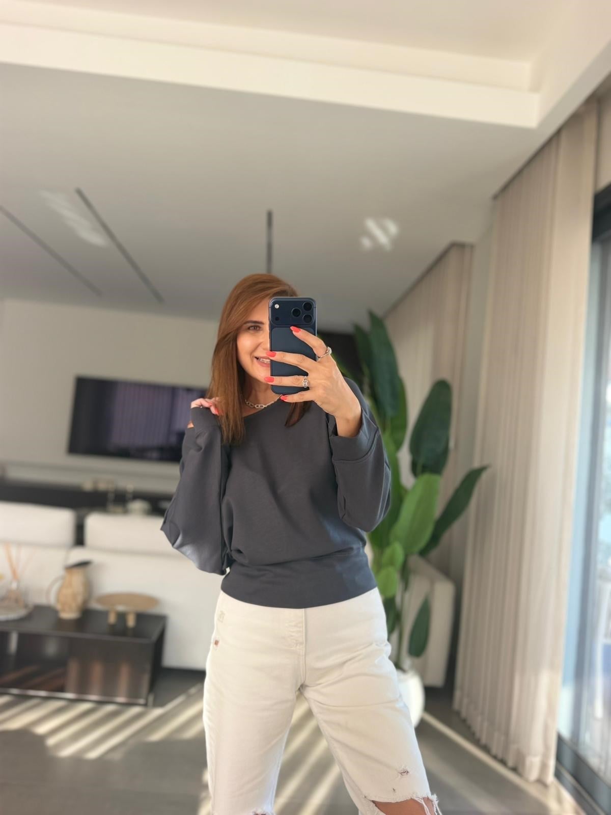 Antrasit Kayık Yaka Sweat