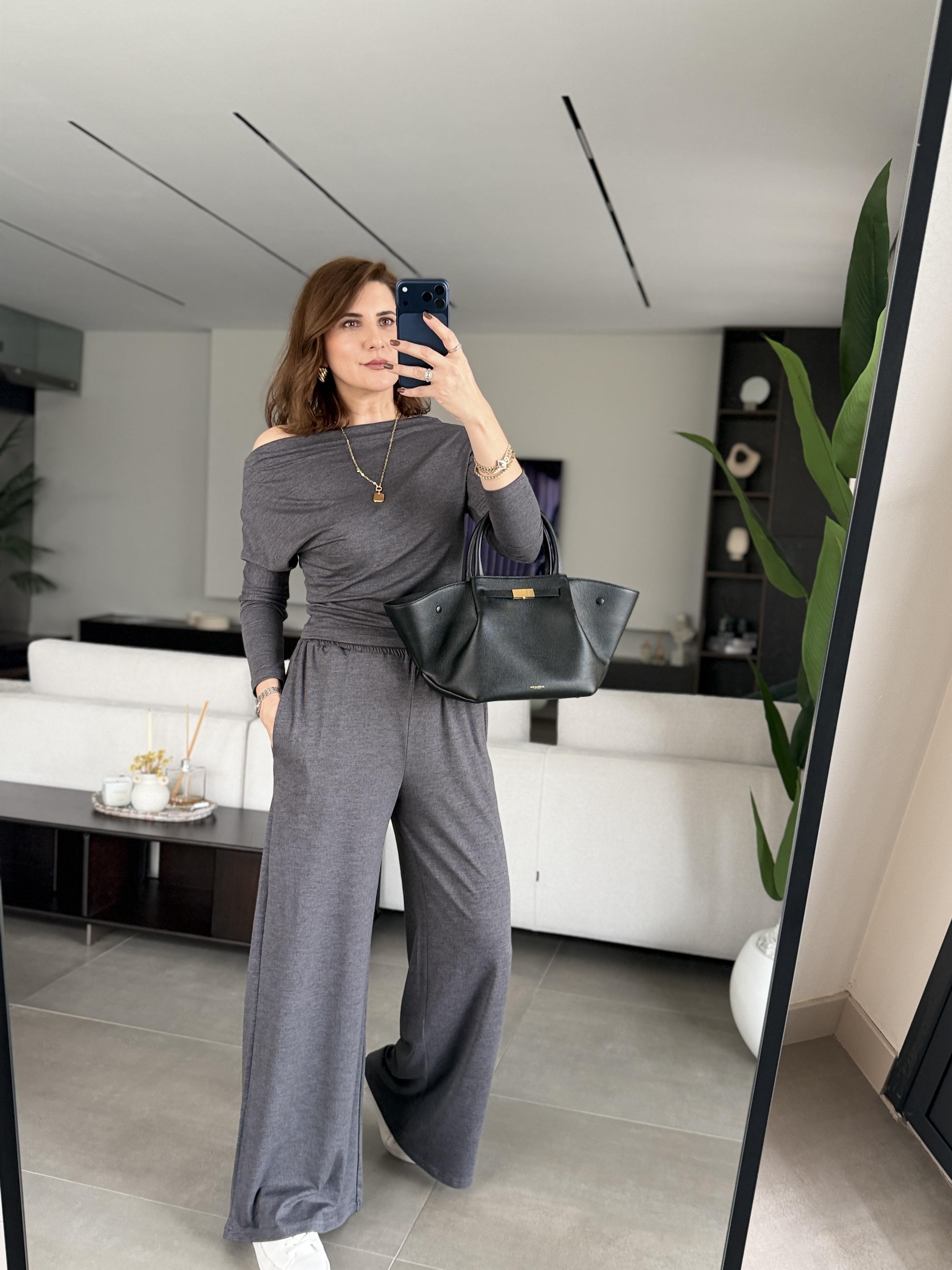 Antrasit Kayık Yaka Yarasa Kol Takım