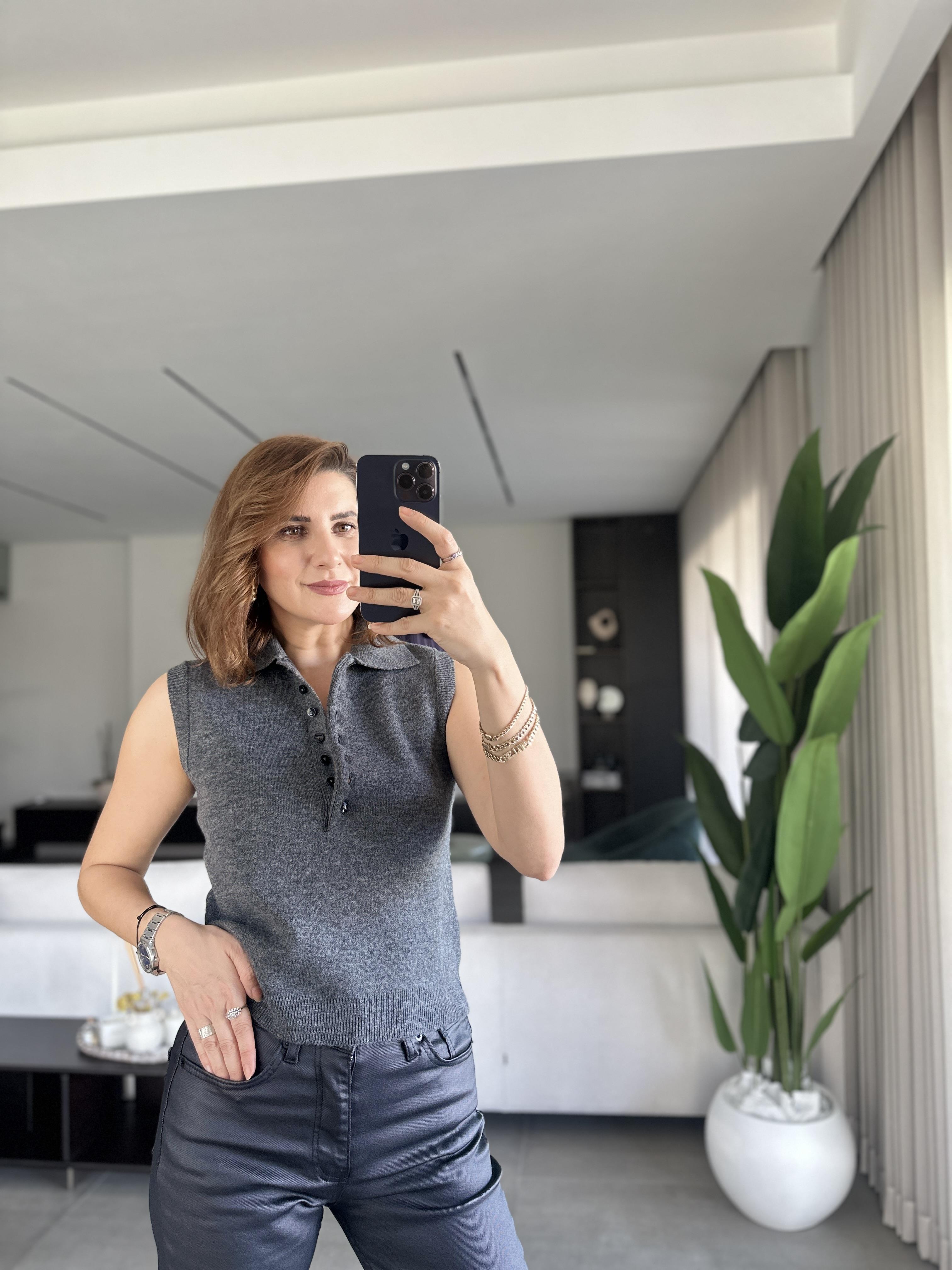 Antrasit Kolsuz Düğmeli Triko