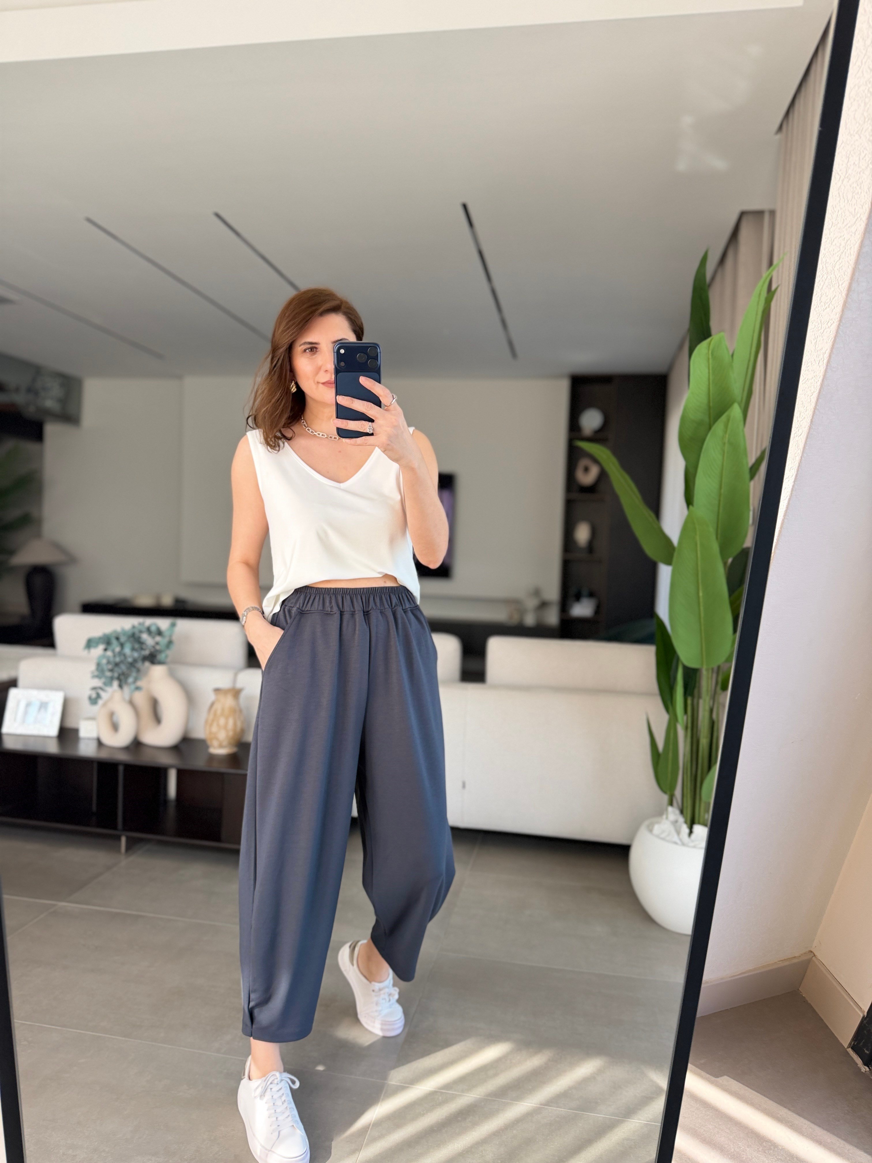 Antrasit Modal Paça Tutturmalı Pantolon