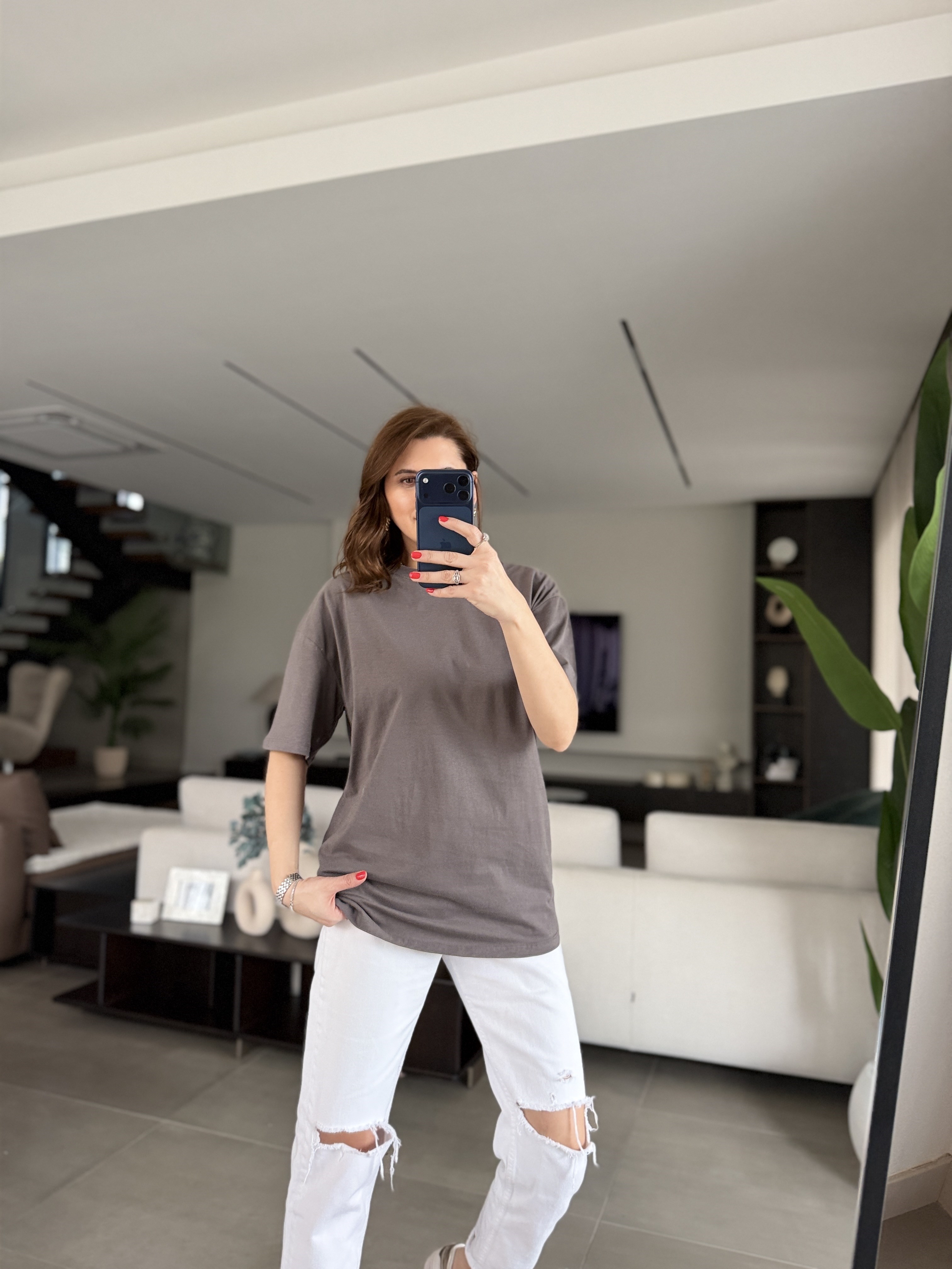 Antrasit Oversize Basic T-shirt