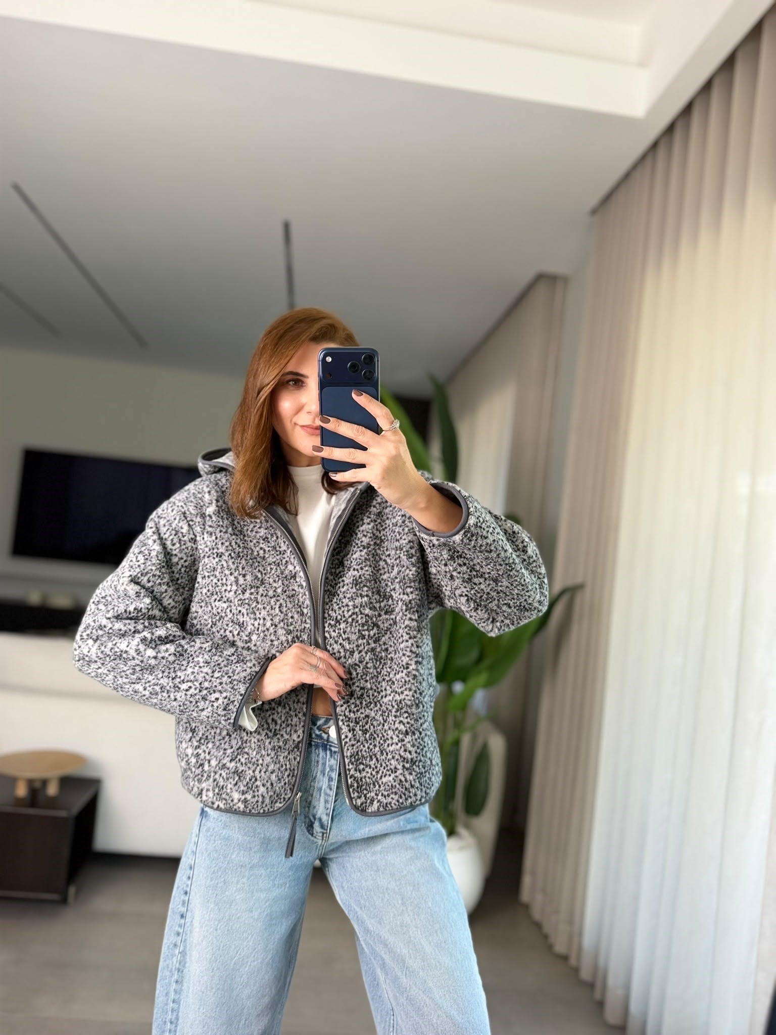 Antrasit Tedy Peluş Fermuarlı Ceket