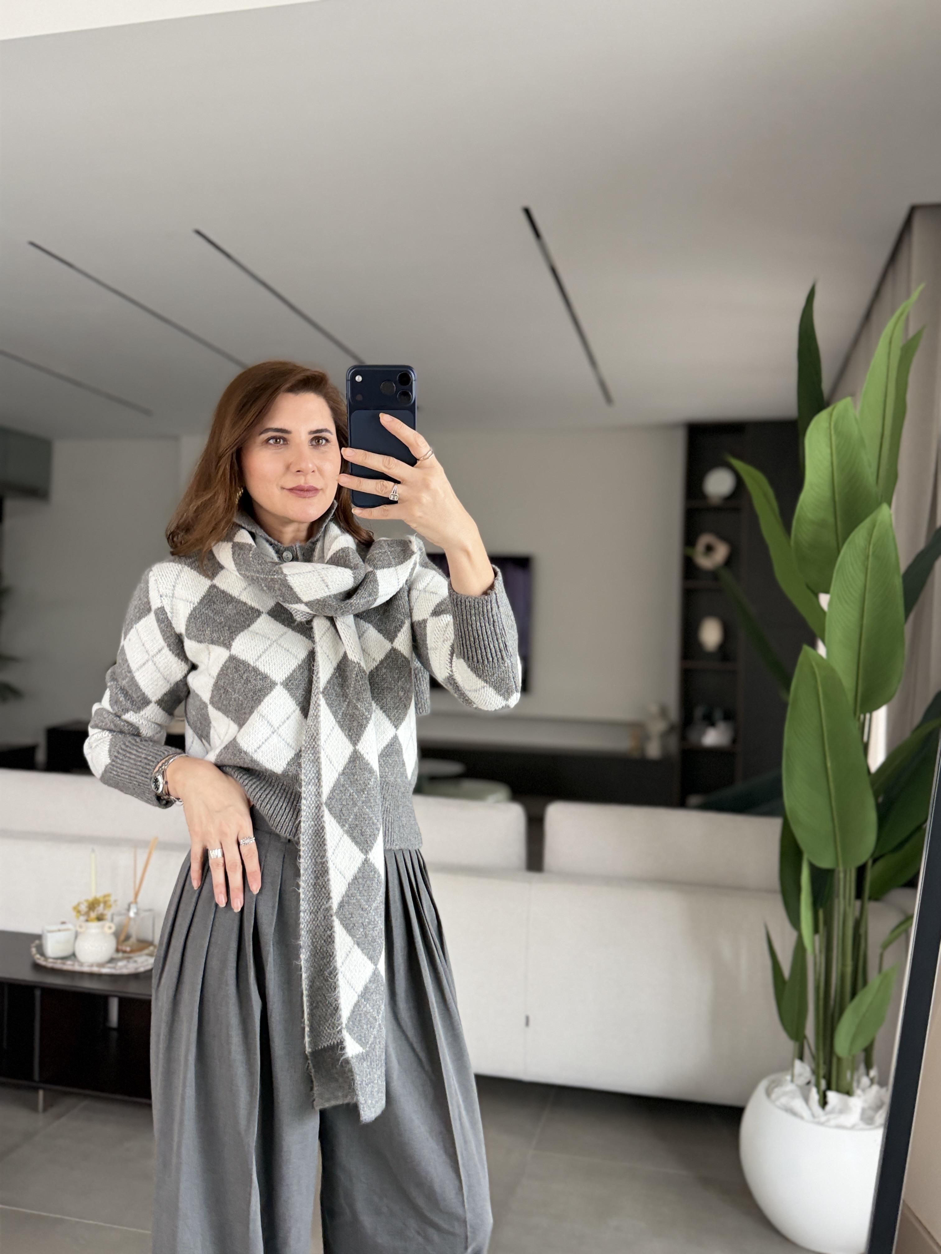 Atkılı Baklava Desenli Kazak