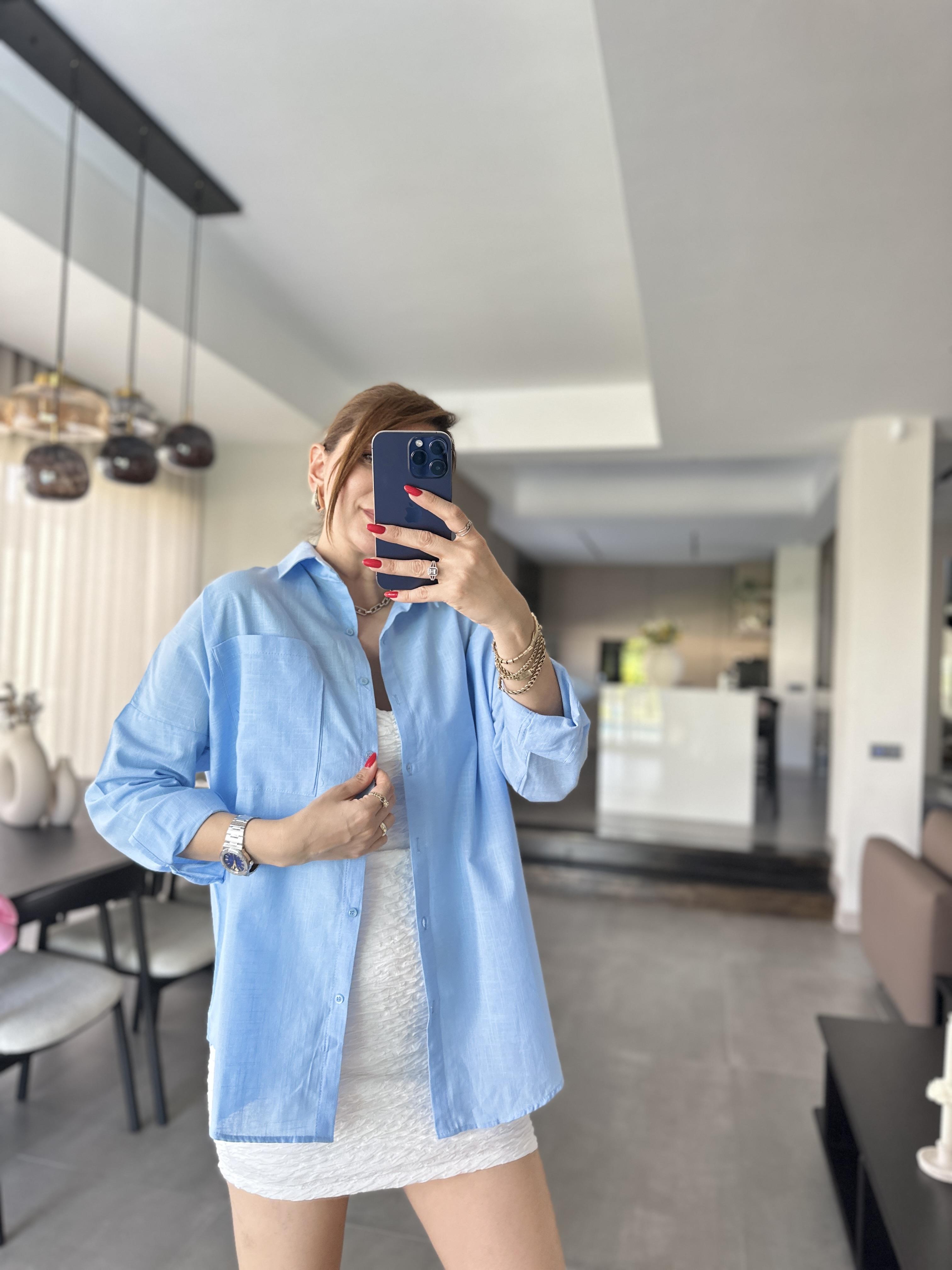 Bebemavi Cep Detaylı Oversize Gömlek